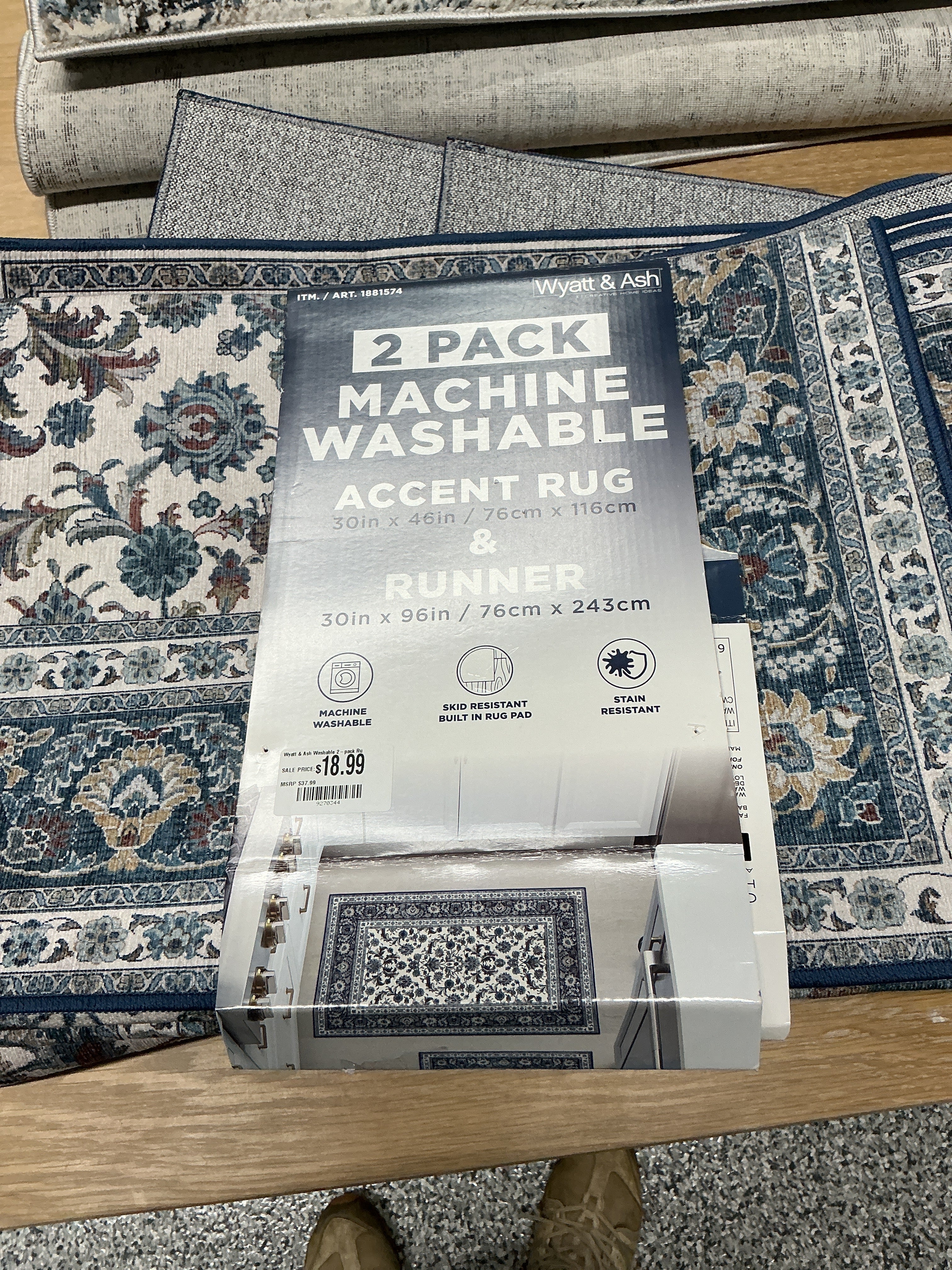 2 pack Wyatt & Ash Washable Runner and Accent Rug