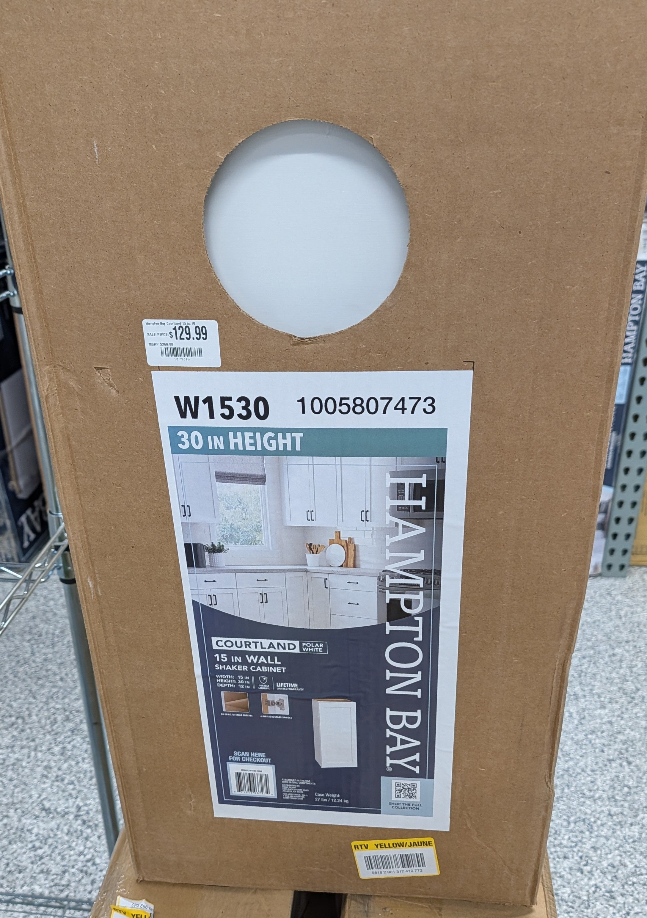 Hampton Bay Courtland 15 in. W x 12 in. D x 30 in. H Assembled Shaker Wall Kitchen Cabinet in Polar White