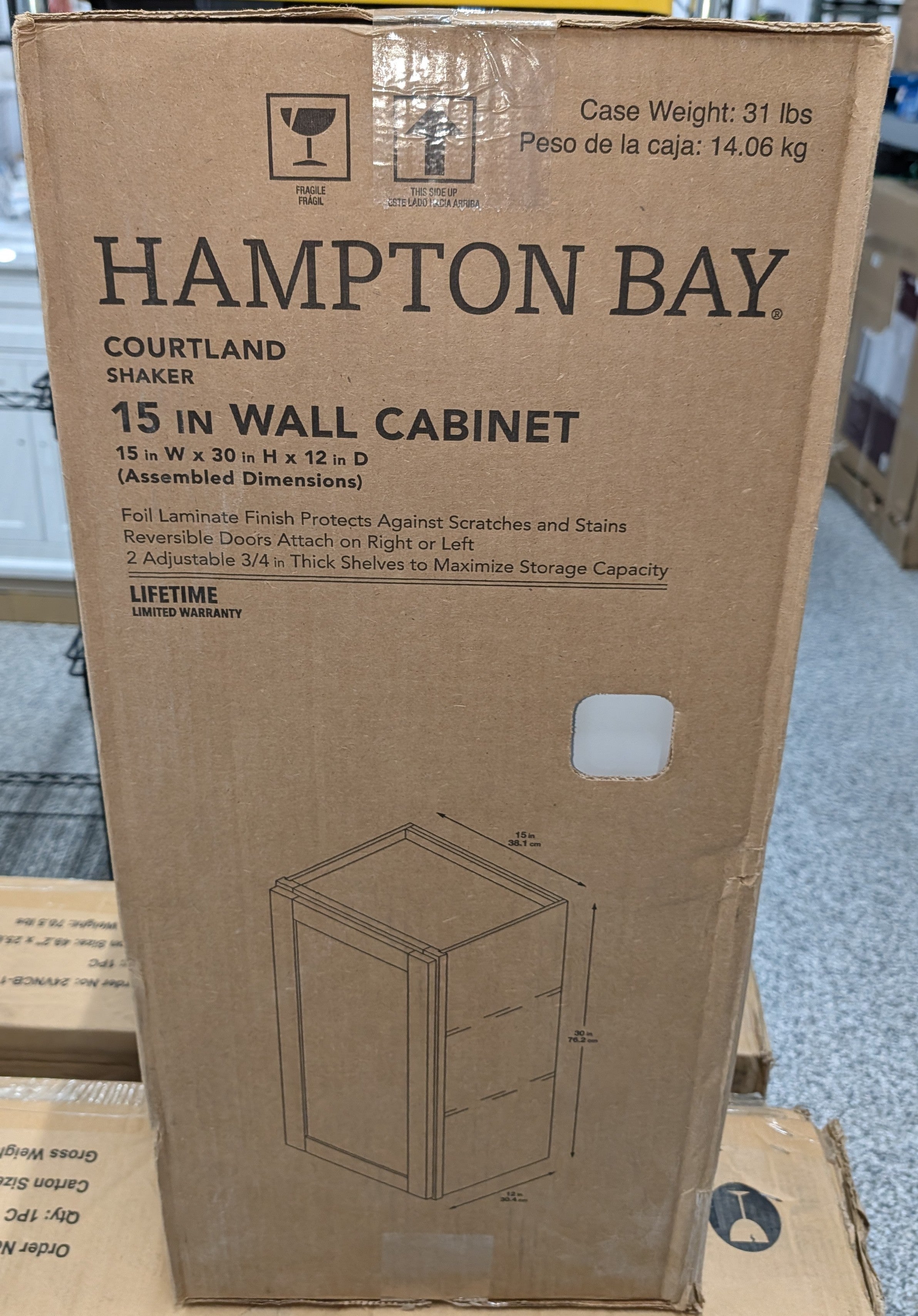 Hampton Bay Courtland 15 in. W x 12 in. D x 30 in. H Assembled Shaker Wall Kitchen Cabinet in Polar White