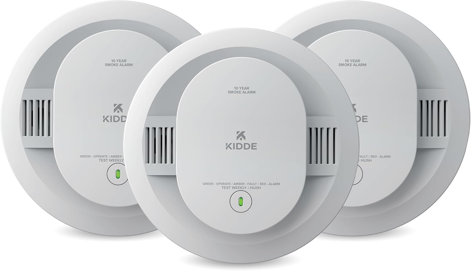 Kidde Smoke Detector, 10-Year Battery Powered, with LED Status Lights, 85 dB Alarm, 5-inches, 20SD10, 3 Pack