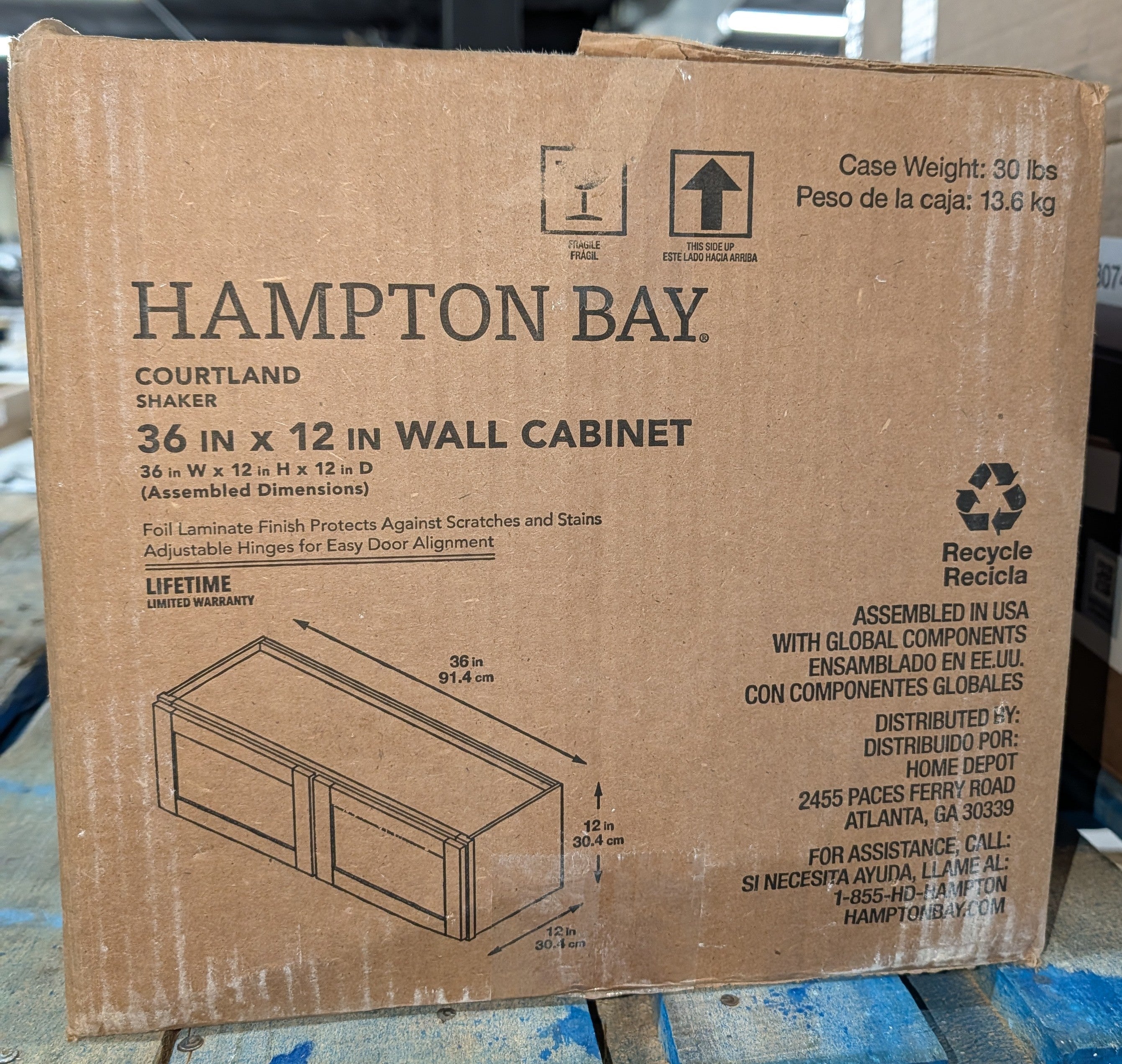 Courtland 36 in. W x 12 in. D x 12 in. H Assembled Shaker Wall Bridge Kitchen Cabinet in Polar White