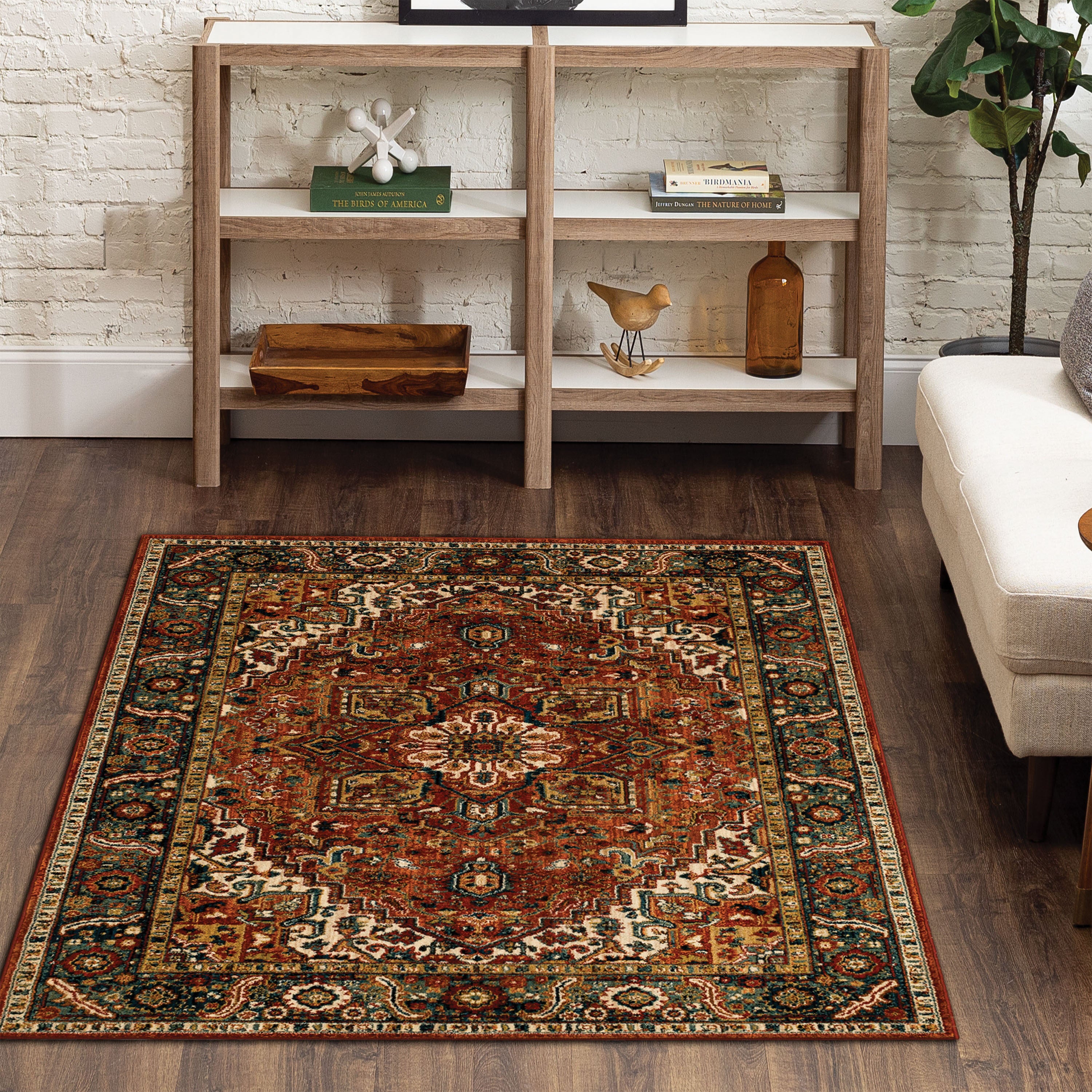 allen + roth with STAINMASTER Jezebel Performance 5 X 8 (ft) Garnet Indoor Medallion Mid-century Modern Area Rug