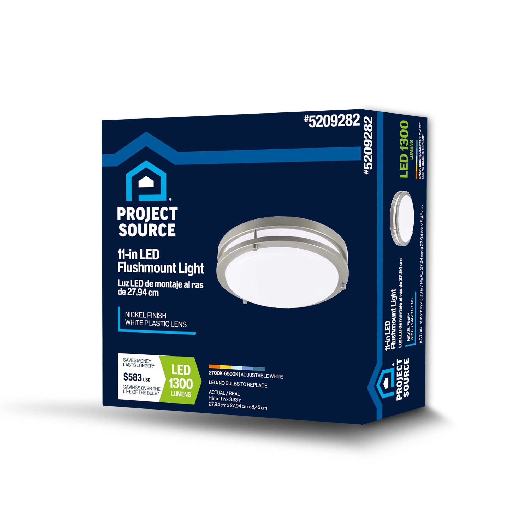 Project Source 1-Light 11-in Satin Nickel Integrated LED Flush Mount Light