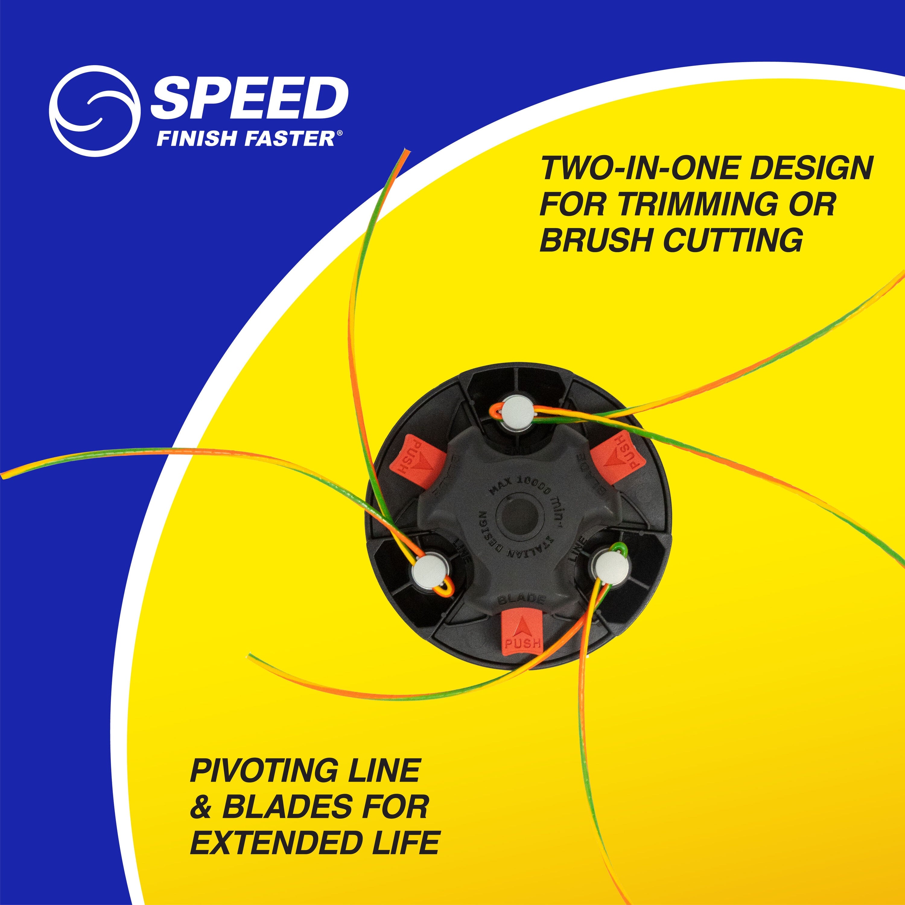 SPEED Universal Fit String Trimmer Head with Blades - Two-in-One Design for Trimming and Brush Cutting - Fits Most Gas Trimmers - 0.095-in Line Diameter