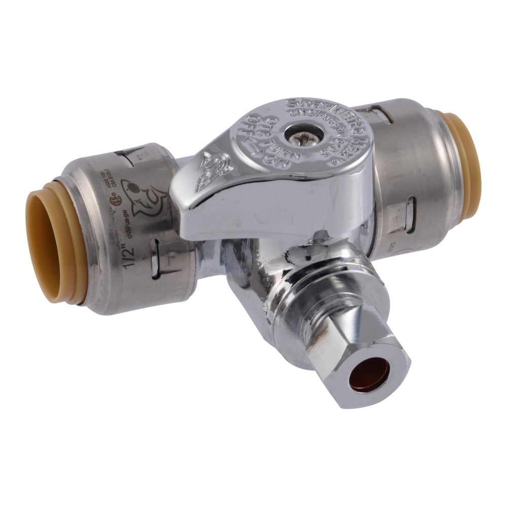 SharkBite 1/2-in Push-to-connect x 1/4-in Compression Brass Quarter Turn Stop Straight Valve