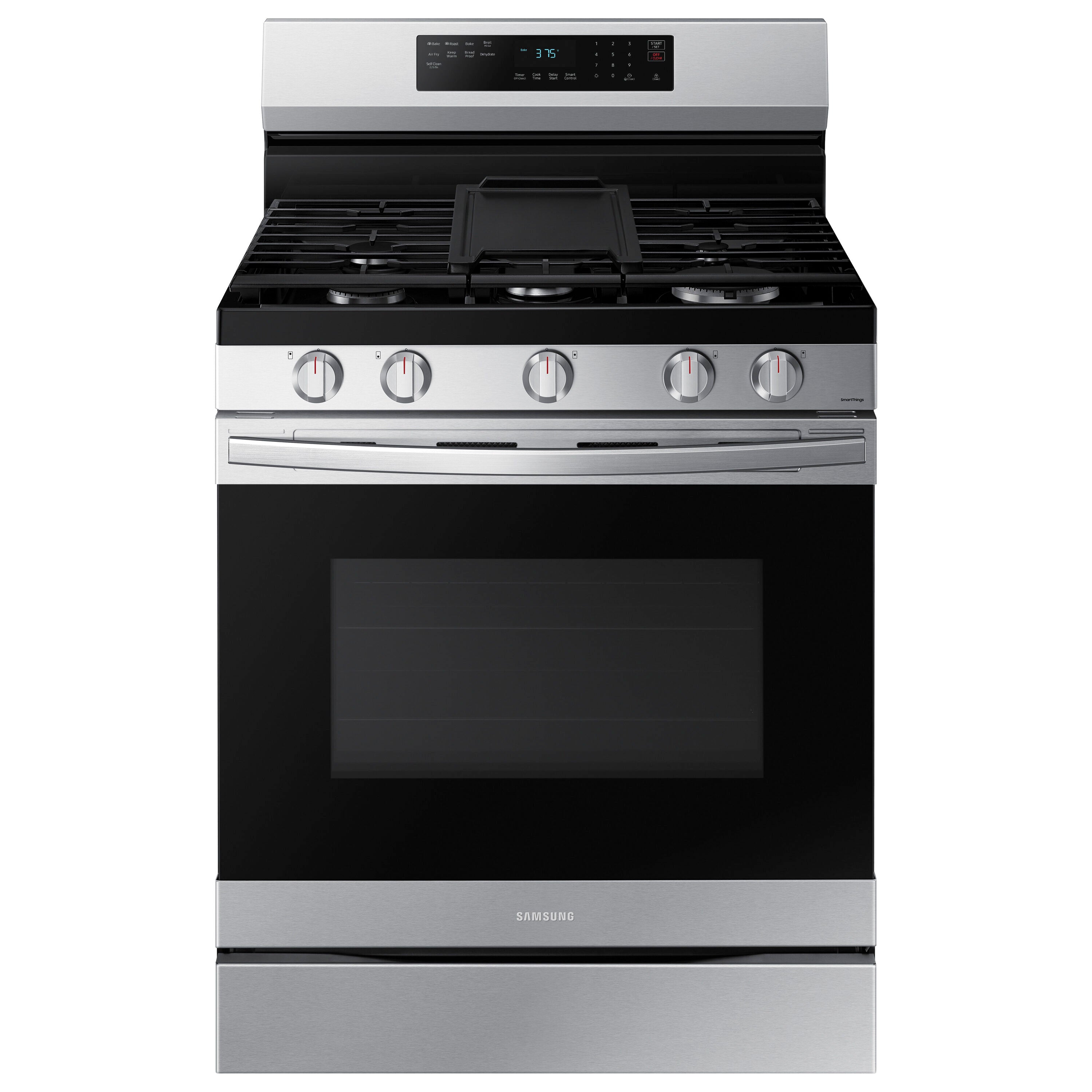 Samsung 30-in 5 burners 6.0-cu ft Air Fry Convection Oven Freestanding Natural Gas Range ( Fingerprint Resistant Stainless Steel ) Model# NE63A6511SS