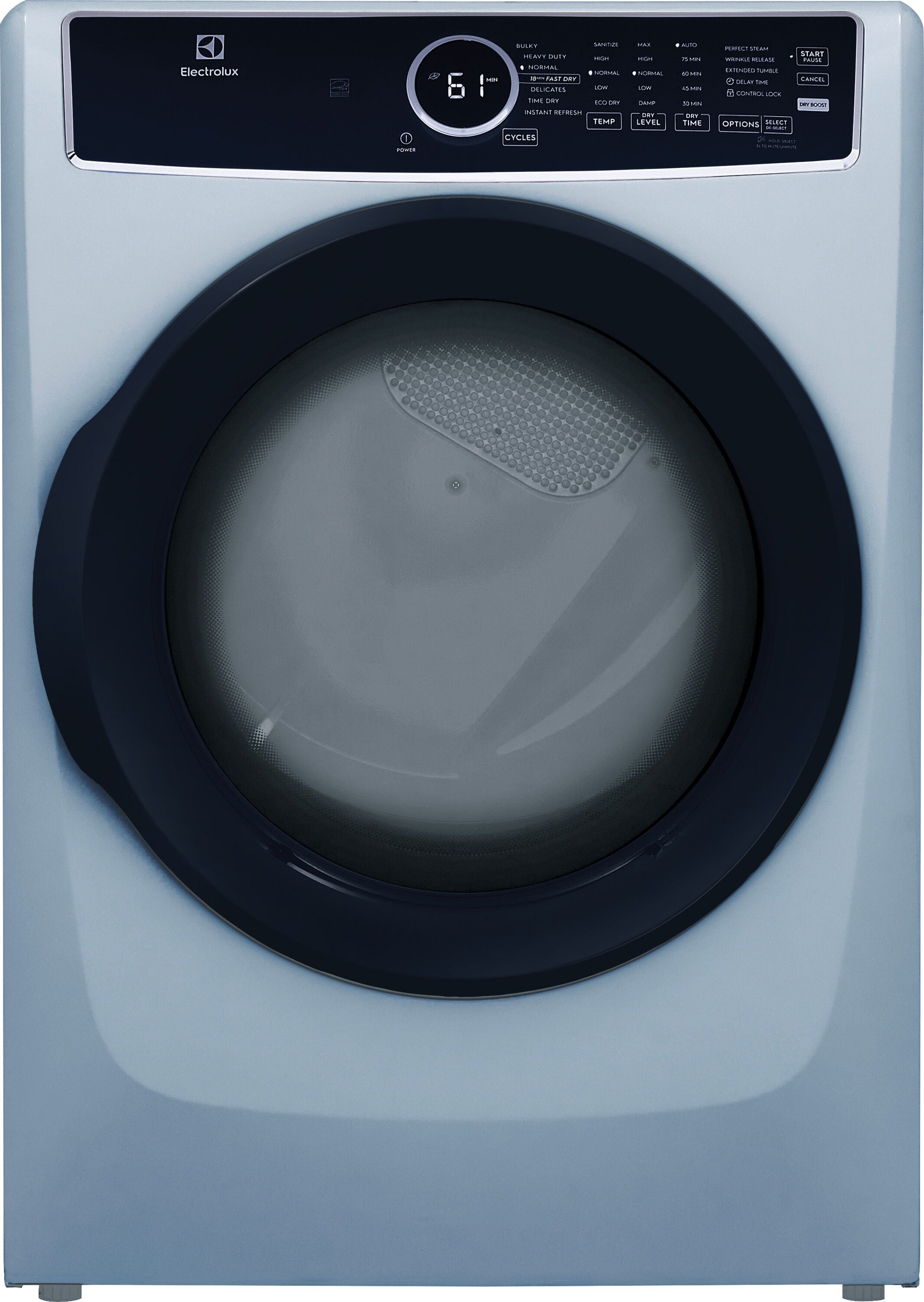 Electrolux 8-cu ft Stackable Steam Cycle Vented Electric Dryer (Glacier Blue) ENERGY STAR (ELFE7437AG)