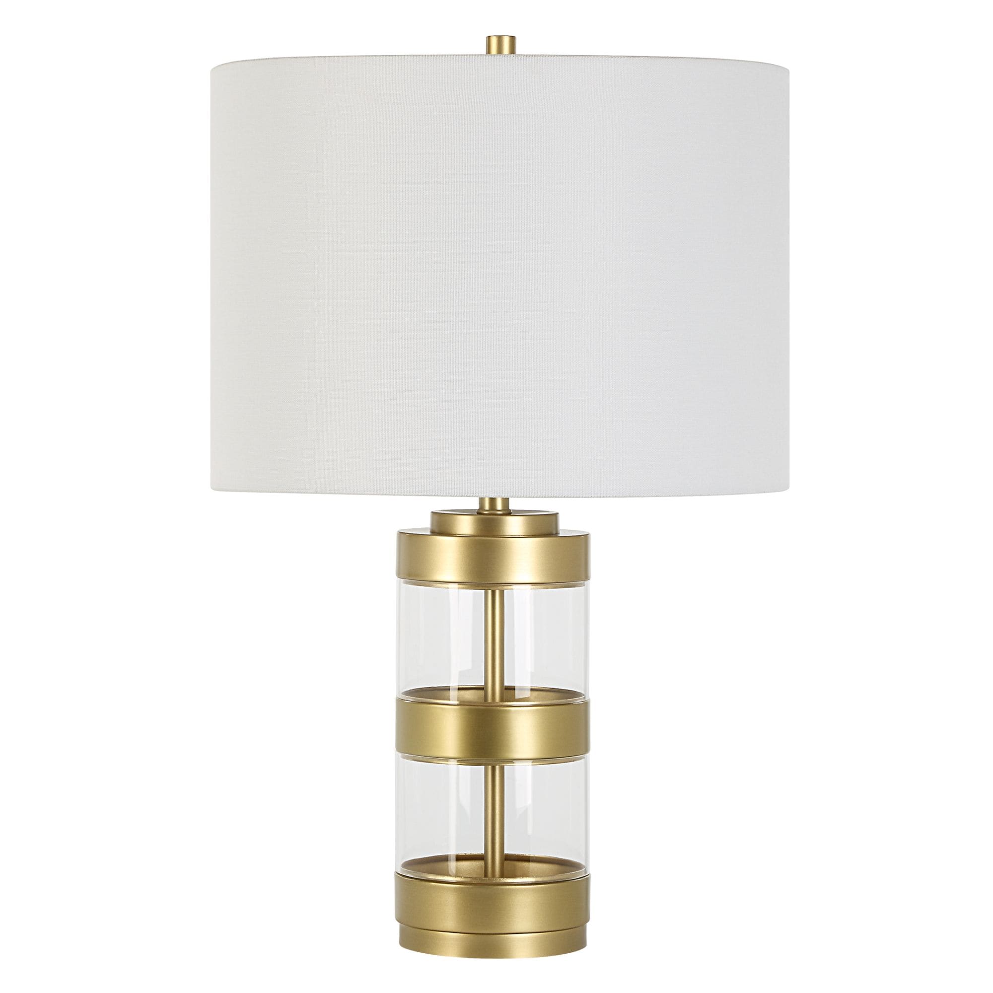 allen + roth 22.25-in Gold and Clear Acrylic Led; Rotary Socket Table Lamp with Fabric Shade
