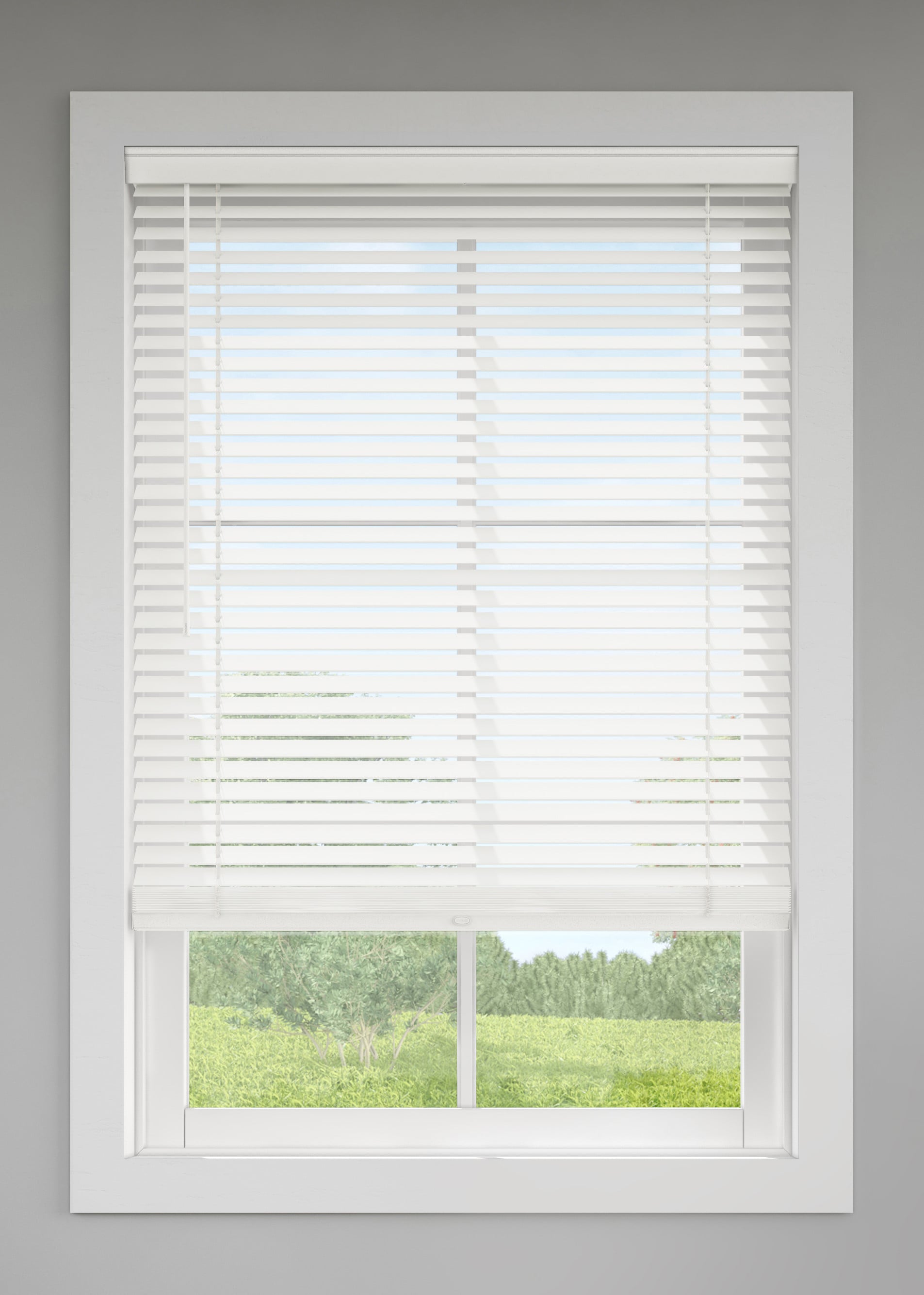 LEVOLOR Trim+Go 2-in Slat Width 23-in x 48-in Cordless White Faux Wood Room Darkening Horizontal Blinds