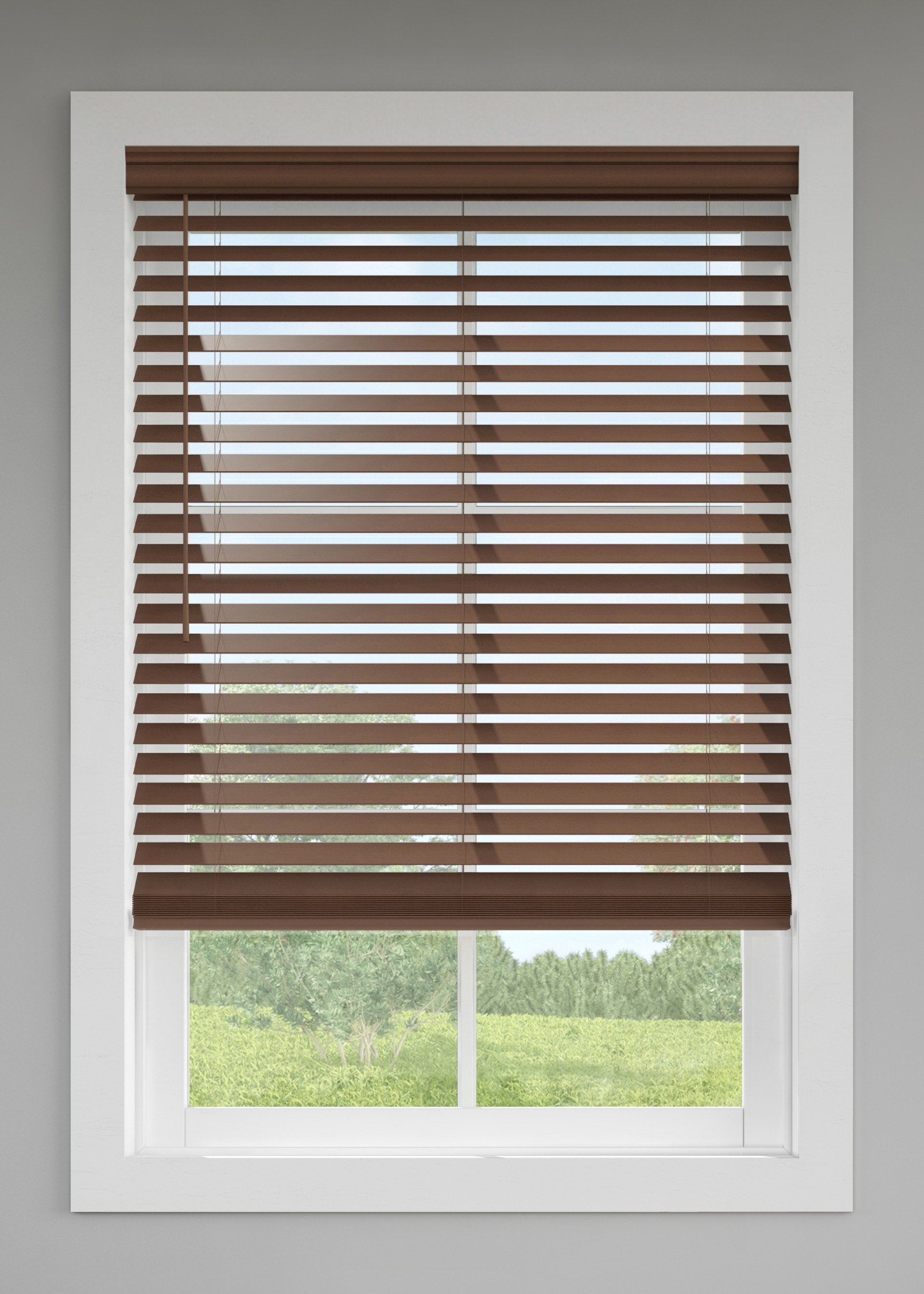 LEVOLOR Trim+Go 2-in Slat Width 27-in x 64-in Cordless Walnut Faux Wood Room Darkening Horizontal Blinds