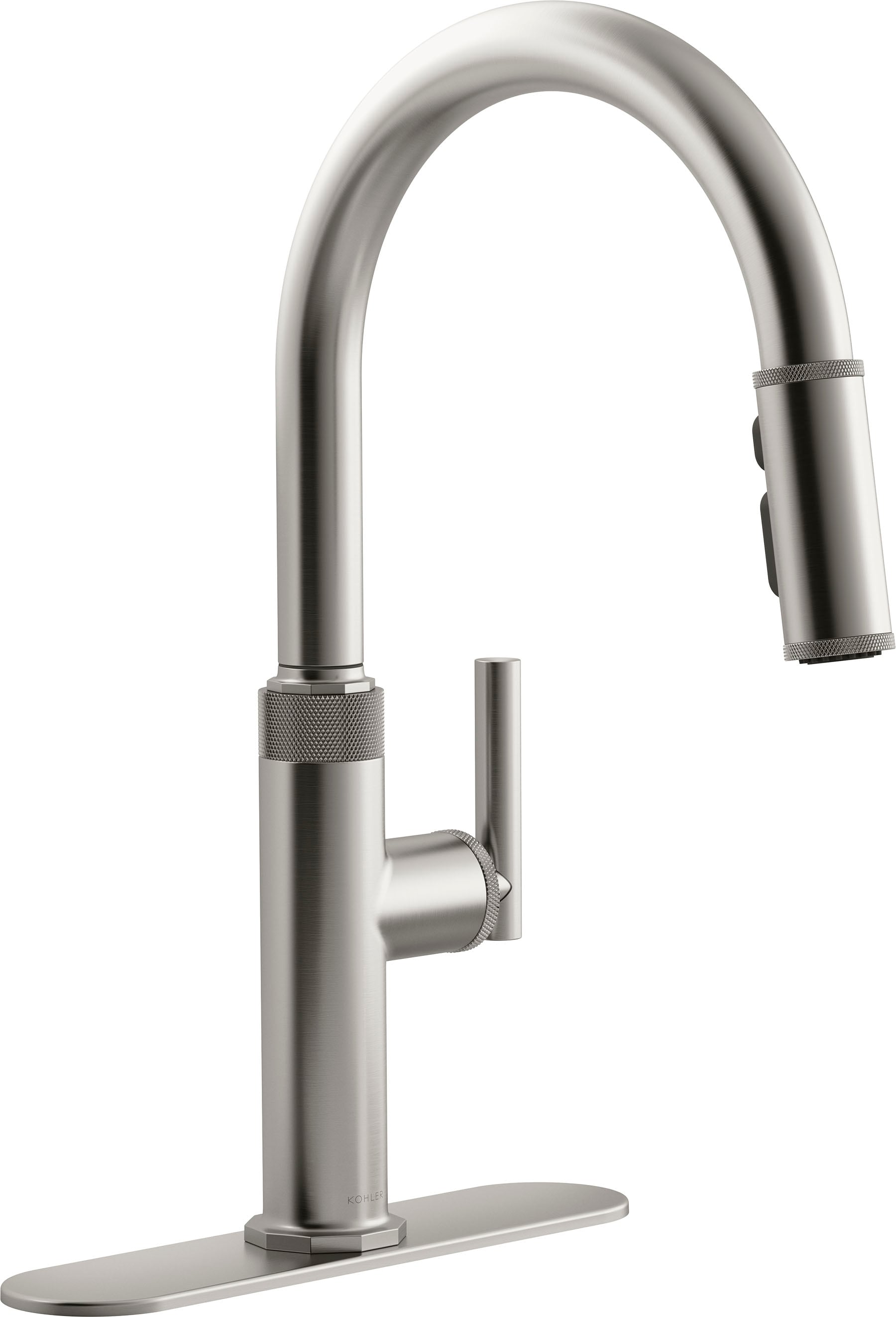 KOHLER Lathe Vibrant Stainless Single Handle Pull-down Kitchen Faucet with Sprayer (Deck Plate Included)