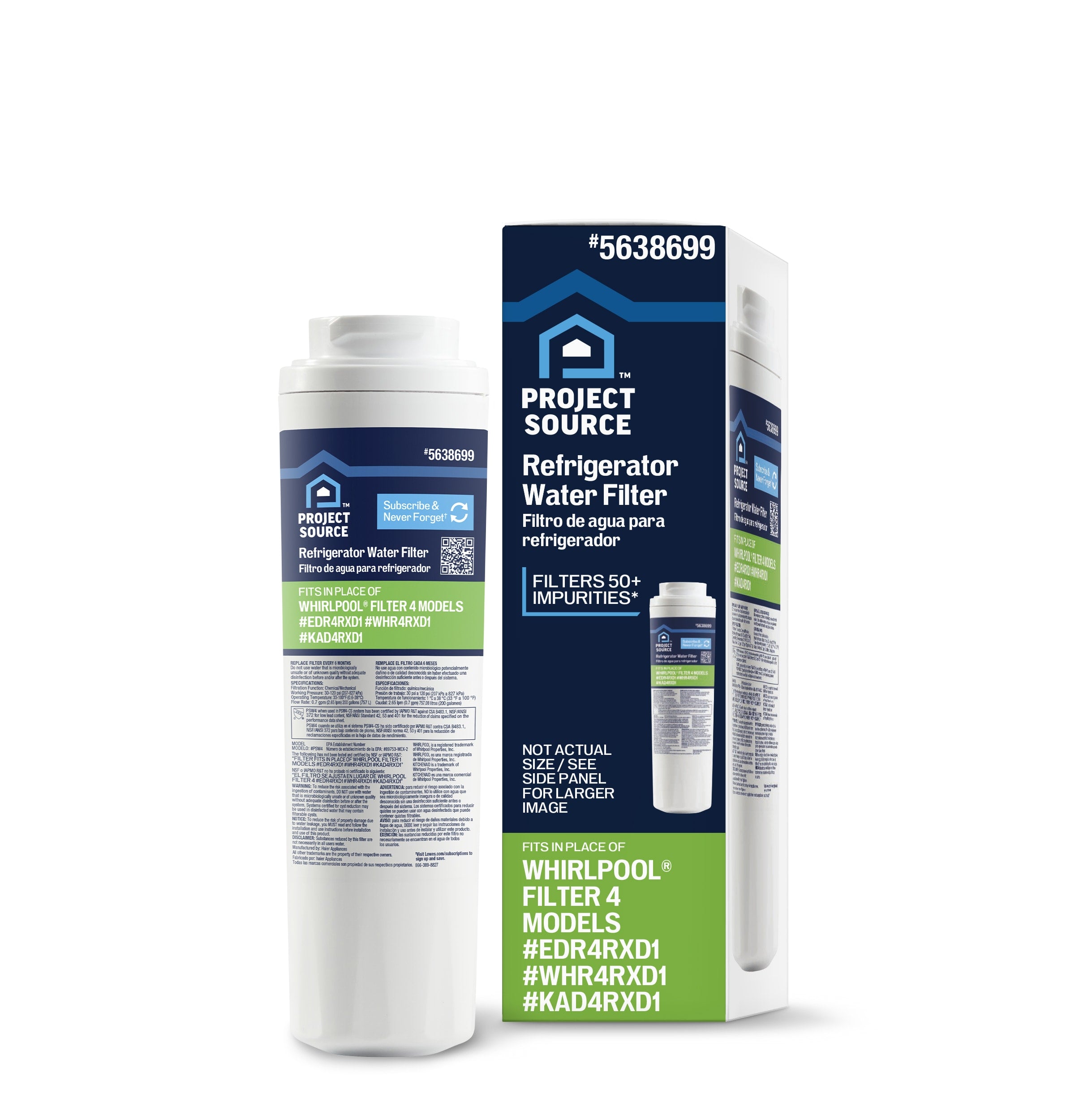 Project Source Twist Refrigerator Water Filter Fits Whirlpool Filter EDR4RXD1