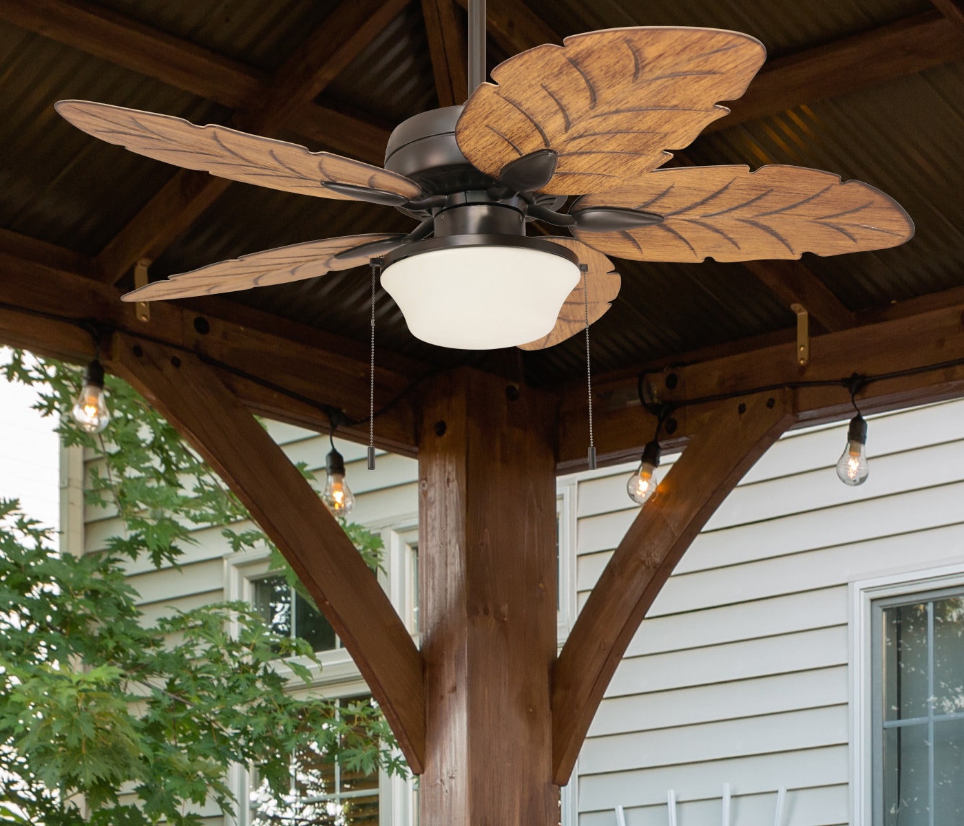 Harbor Breeze Waveport 52-in Aged Bronze with Brown Blades LED Indoor/Outdoor Downrod or Flush Mount Ceiling Fan with Light (5-Blade)