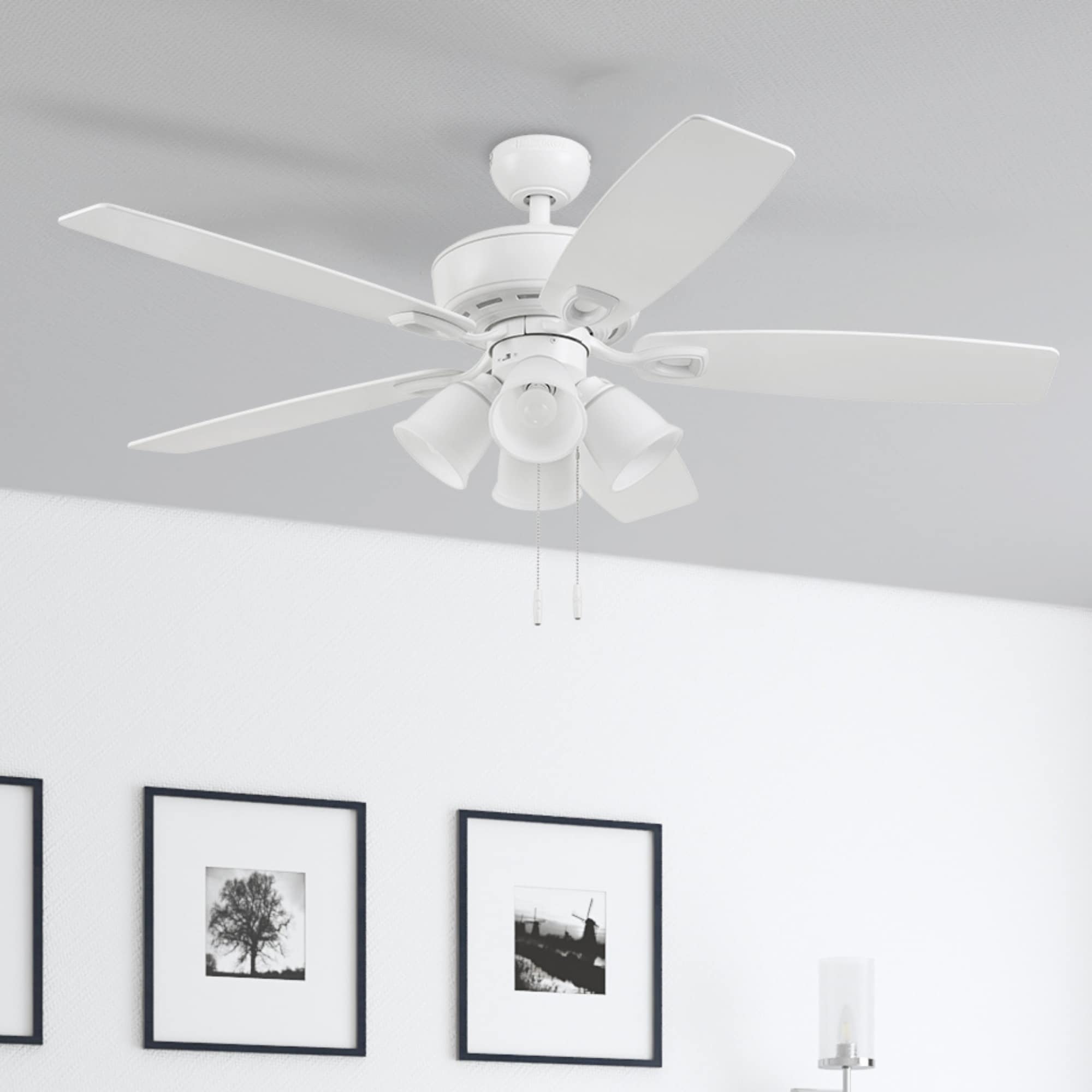 Harbor Breeze Notus 52-in White with White/Driftwood Blades LED Indoor Ceiling Fan with Light (5-Blade)