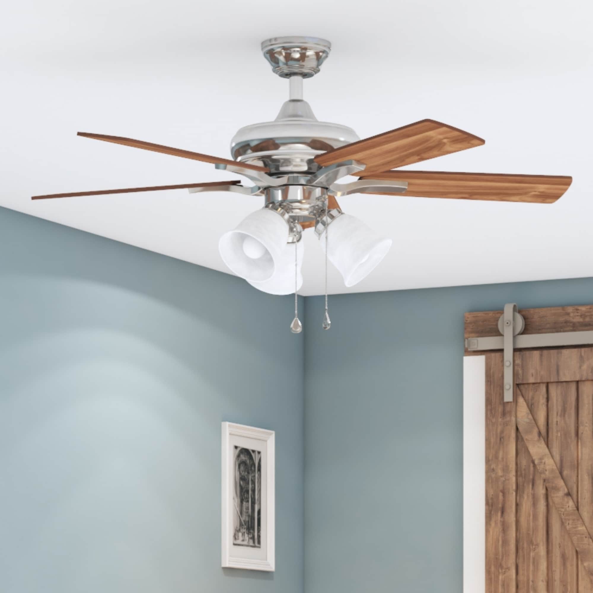 Harbor Breeze Lansing 42-in Brushed Nickel with Sable/Honey Blades LED Indoor Ceiling Fan with Light (5-Blade)