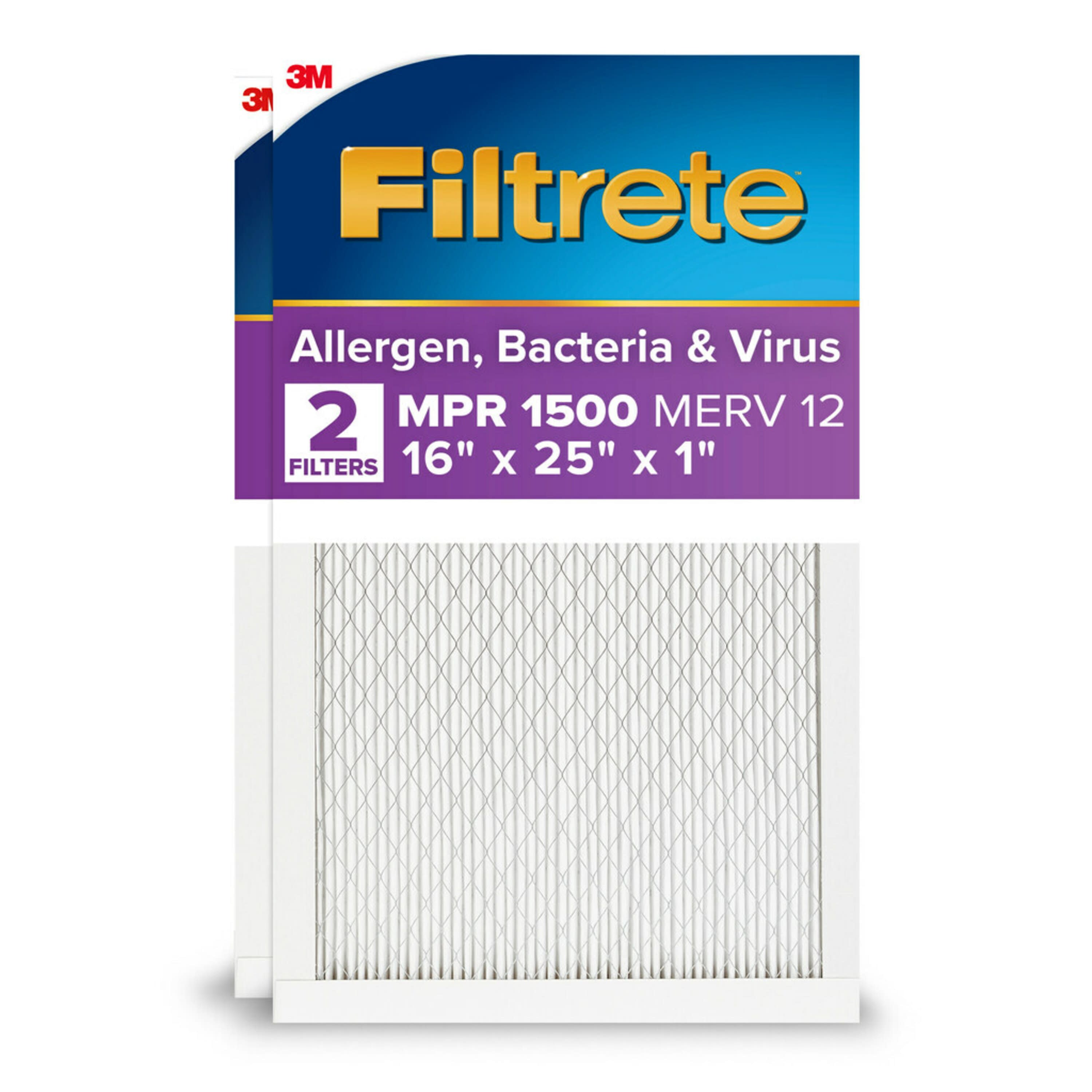 Filtrete 16-in W x 25-in L x 1-in MERV 12 Electrostatic pleated Air Filter 2 -Pack