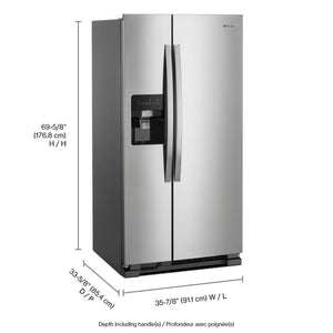 Whirlpool 24.6 - cu ft Side - by - Side Refrigerator with Ice Maker ,Water and Ice Dispenser ( Fingerprint Resistant Stainless Steel ) (WRS315SDHZ) - Stu's Home Improvement Outlet