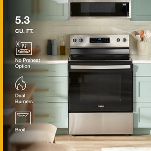 Whirlpool 30 - in Glass Top 5 Burners 5.3 - cu ft Steam Cleaning Freestanding Electric Range (Fingerprint Resistant Stainless Steel) (WFES3330RZ) - Stu's Home Improvement Outlet