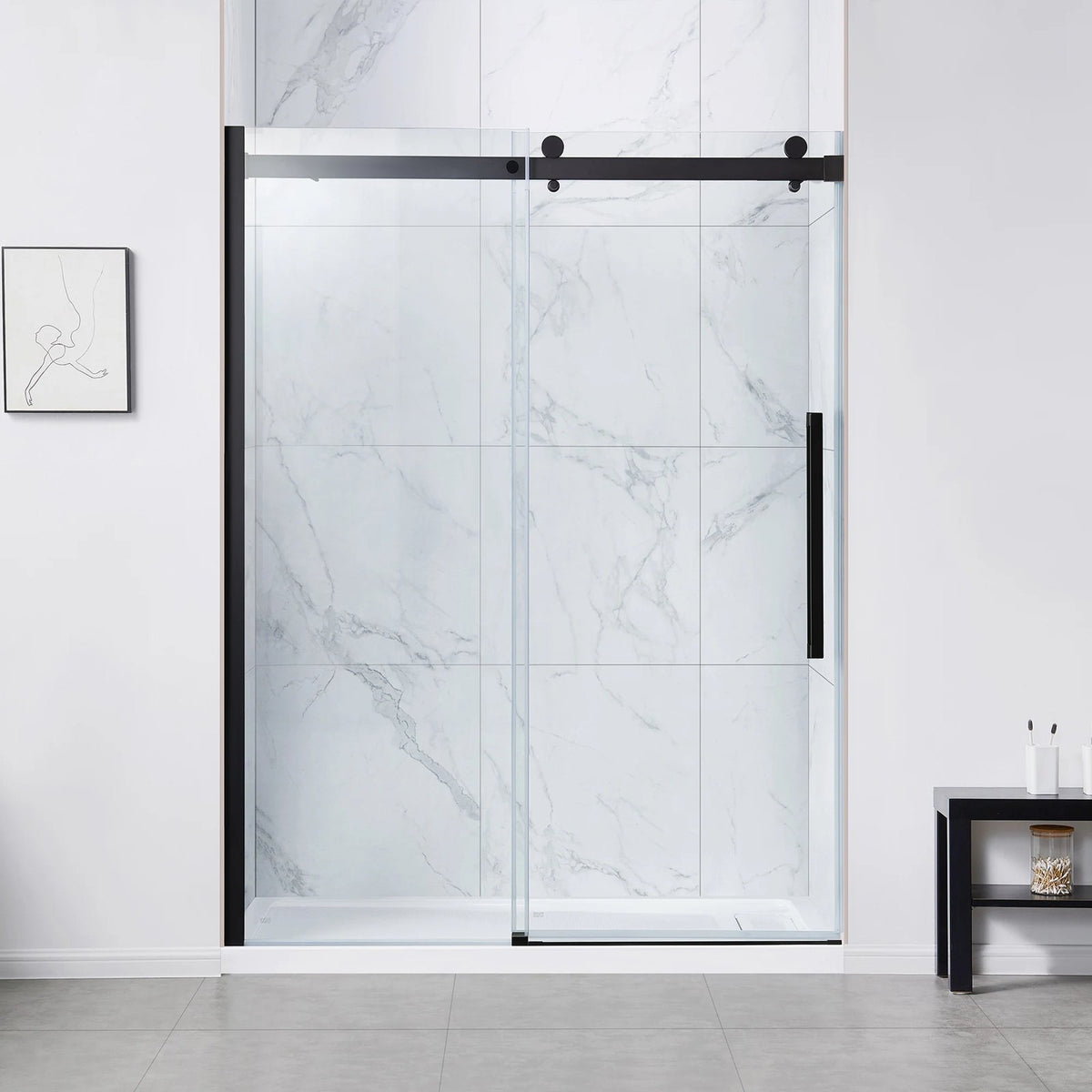 OVE Decors Bel Soft-Close Matte Black 58-in to 60-in W x 78.75-in H Frameless Sliding Soft Close Shower Door