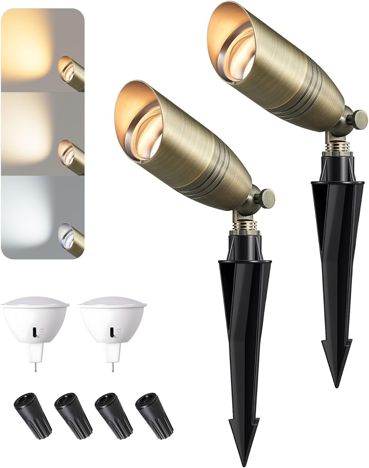 EDISHINE Solid Brass Outdoor Landscape Spotlights, 12V LED Low Voltage Landscape Lighting, 3CCT MR16 Bulb Included, Bronze Heavy Duty Waterproof Spot Lights for Yard Garden Lawn Tree, 2 Pack