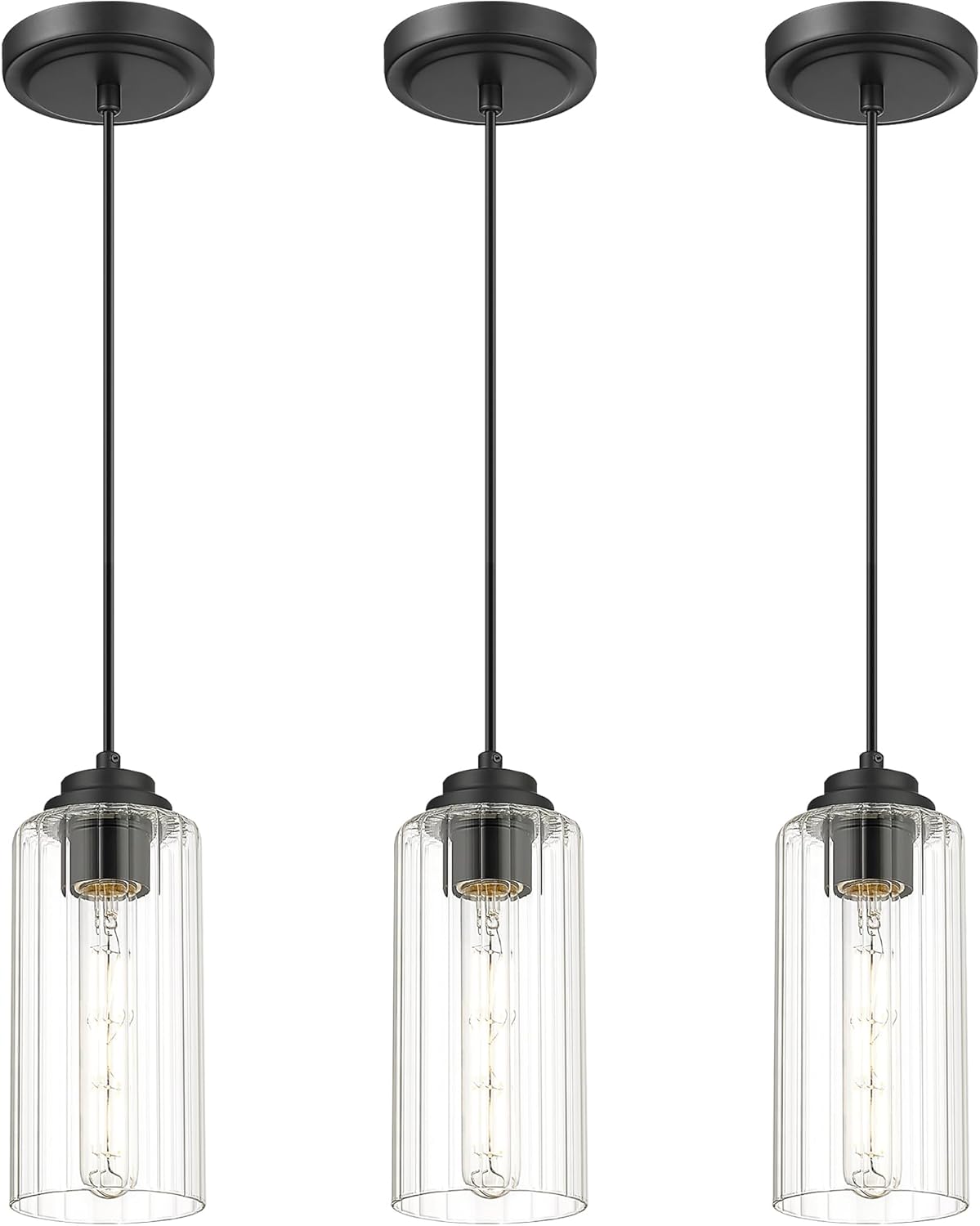 3 Pack Modern Pendant Light Fixtures, Kitchen Island Light with Clear Glass Shade and Adjustable Cord, Black Industrial Hanging Pendant Lighting for Dining Room Bedroom, DD034 - 1 - BK3 - Stu's Home Improvement Outlet