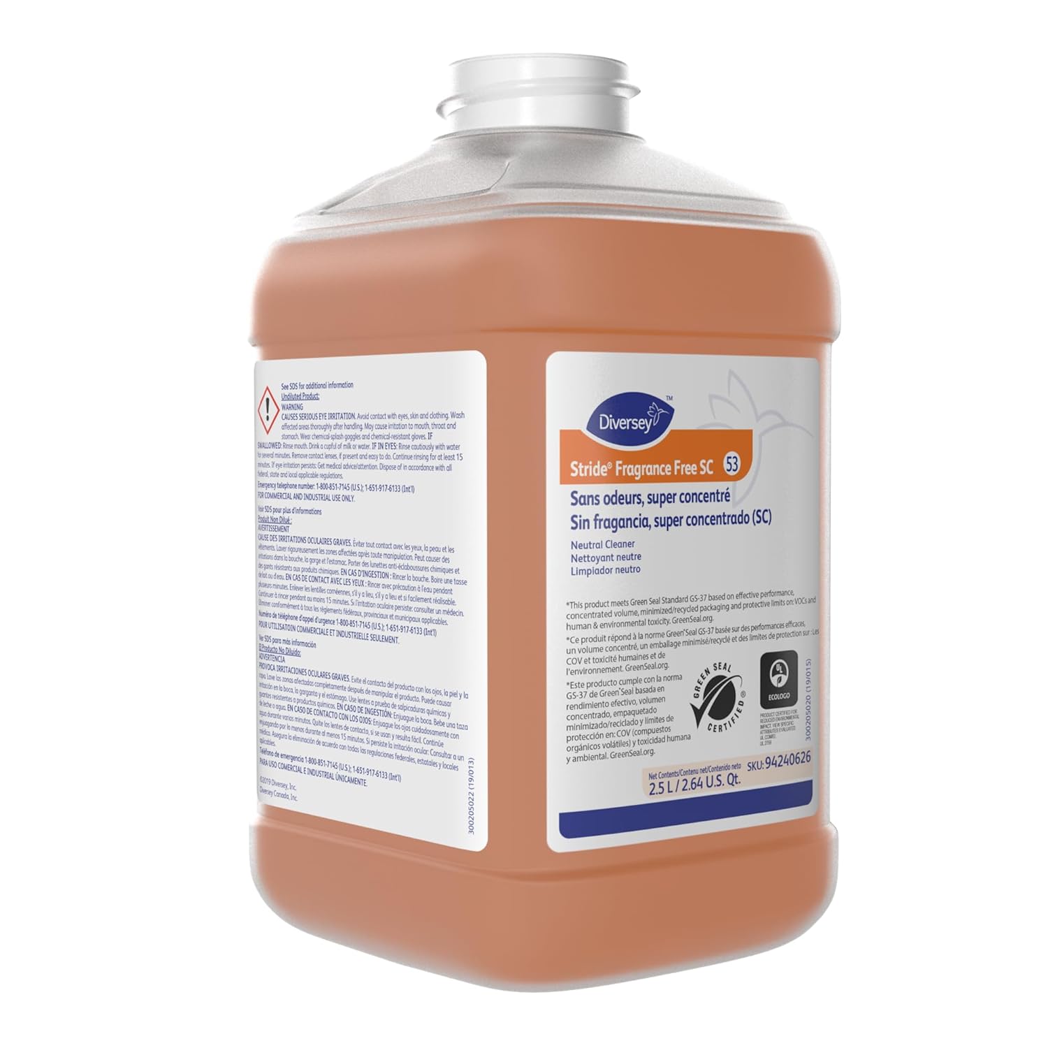 Diversey 94240626 Stride Fragrance Free FF Neutral Cleaner, Commercial Floor Cleaner, Unscented, J - Fill Concentrate, 2.5 - Liter - Stu's Home Improvement Outlet