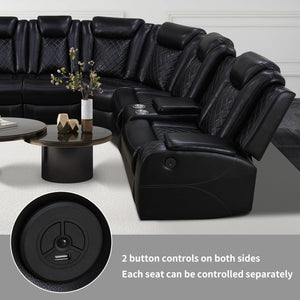 Power Recliner Sofa Sectional Sofa with LED Light for Living Room, Air Leather Reclining Corner Sectional Sofa Set, Cup Holder, Storage Console for Home Theater Seating (Black, Sectional) - Stu's Home Improvement Outlet