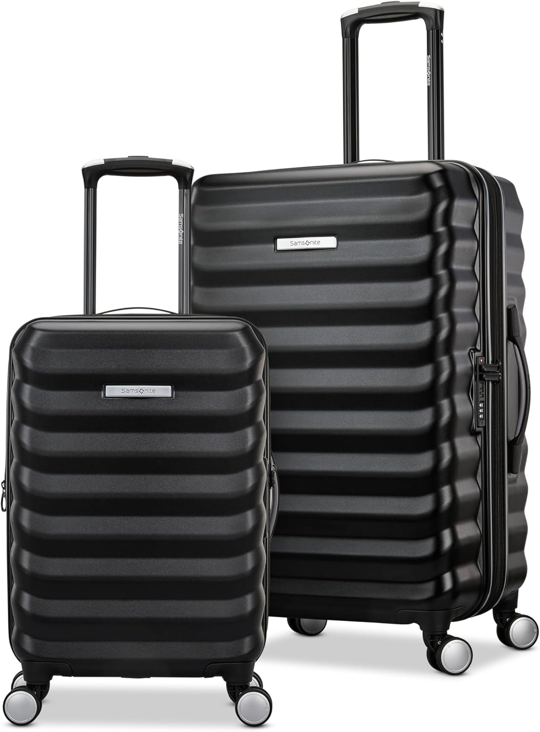 Samsonite Hard-Sided 20 & 24 Inch 2-Piece Lightweight Checked Large Expandable Element Suitcase Set: Durable, 360° Spinner Wheels, Adjustable Telescopic Handle, TSA-Approved Lock - Alpine Black