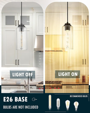 3 Pack Modern Pendant Light Fixtures, Kitchen Island Light with Clear Glass Shade and Adjustable Cord, Black Industrial Hanging Pendant Lighting for Dining Room Bedroom, DD034 - 1 - BK3 - Stu's Home Improvement Outlet