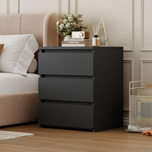 FOTOSOK Nightstand Set of 2 Black Nightstand with 3 Drawers, Black Bedside Table Night Stand for Bedroom with Cut - Out Handle, Sofa Side Table 3 Drawer Nightstand for Bedroom, 17.7W*15D*21.7H - Stu's Home Improvement Outlet