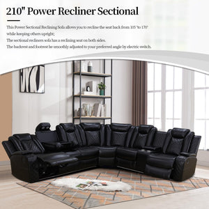 Power Recliner Sofa Sectional Sofa with LED Light for Living Room, Air Leather Reclining Corner Sectional Sofa Set, Cup Holder, Storage Console for Home Theater Seating (Black, Sectional) - Stu's Home Improvement Outlet