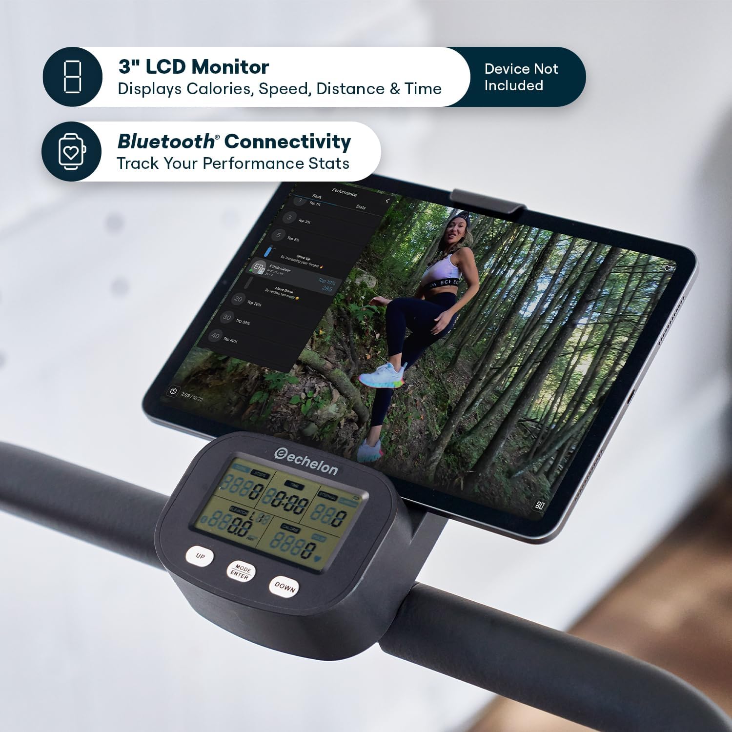 Echelon Stair Climber Sport for Low Impact Cardio at Home – Foldable Design, 3 Incline Levels, Adjustable Resistance, 3 inch Display, Bluetooth, 2 Handle Positions (Battery Powered)