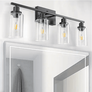 32” Industrial Matte Black 4 - Light Bathroom Vanity Fixture with Clear Glass Shades - Stu's Home Improvement Outlet