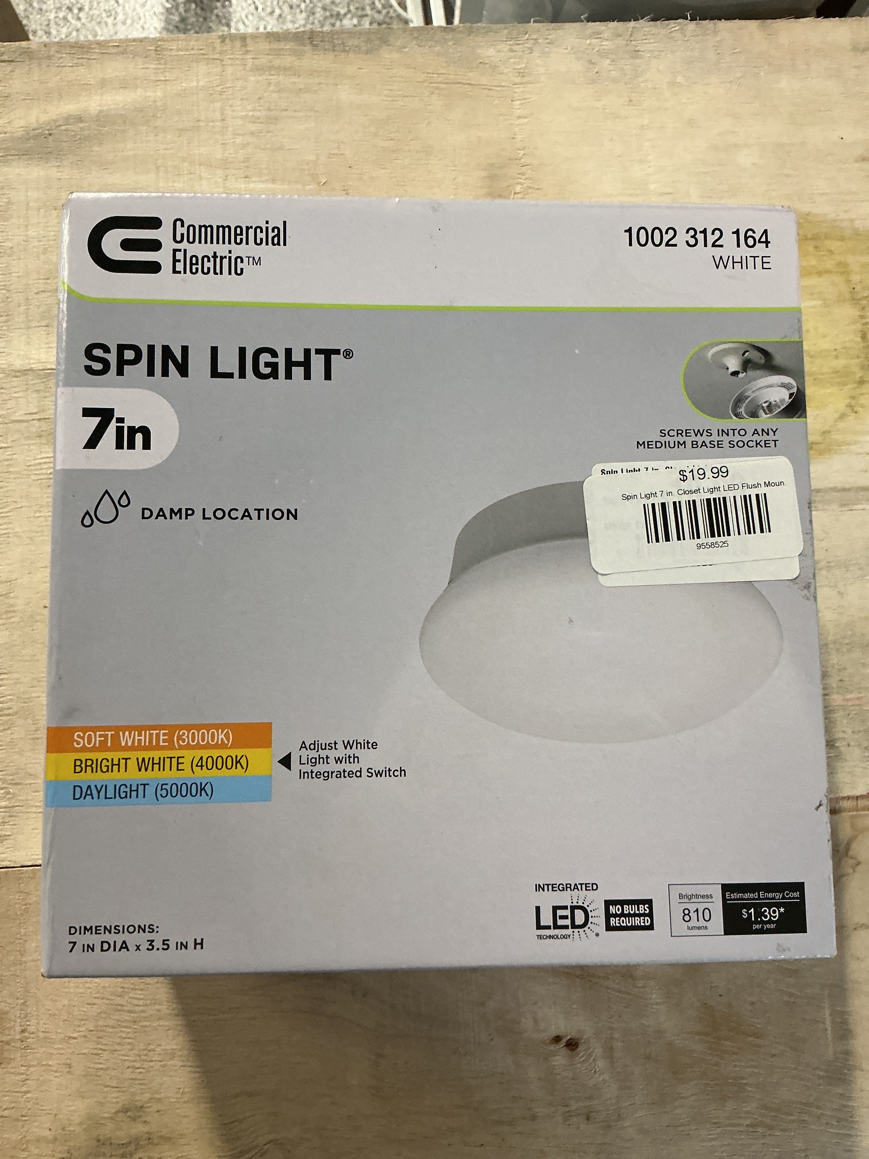 Spin Light 7 in. Closet Light LED Flush Mount Ceiling Light w/ Pull Chain Brushed Nickel Accent Clothes Closet Rated
