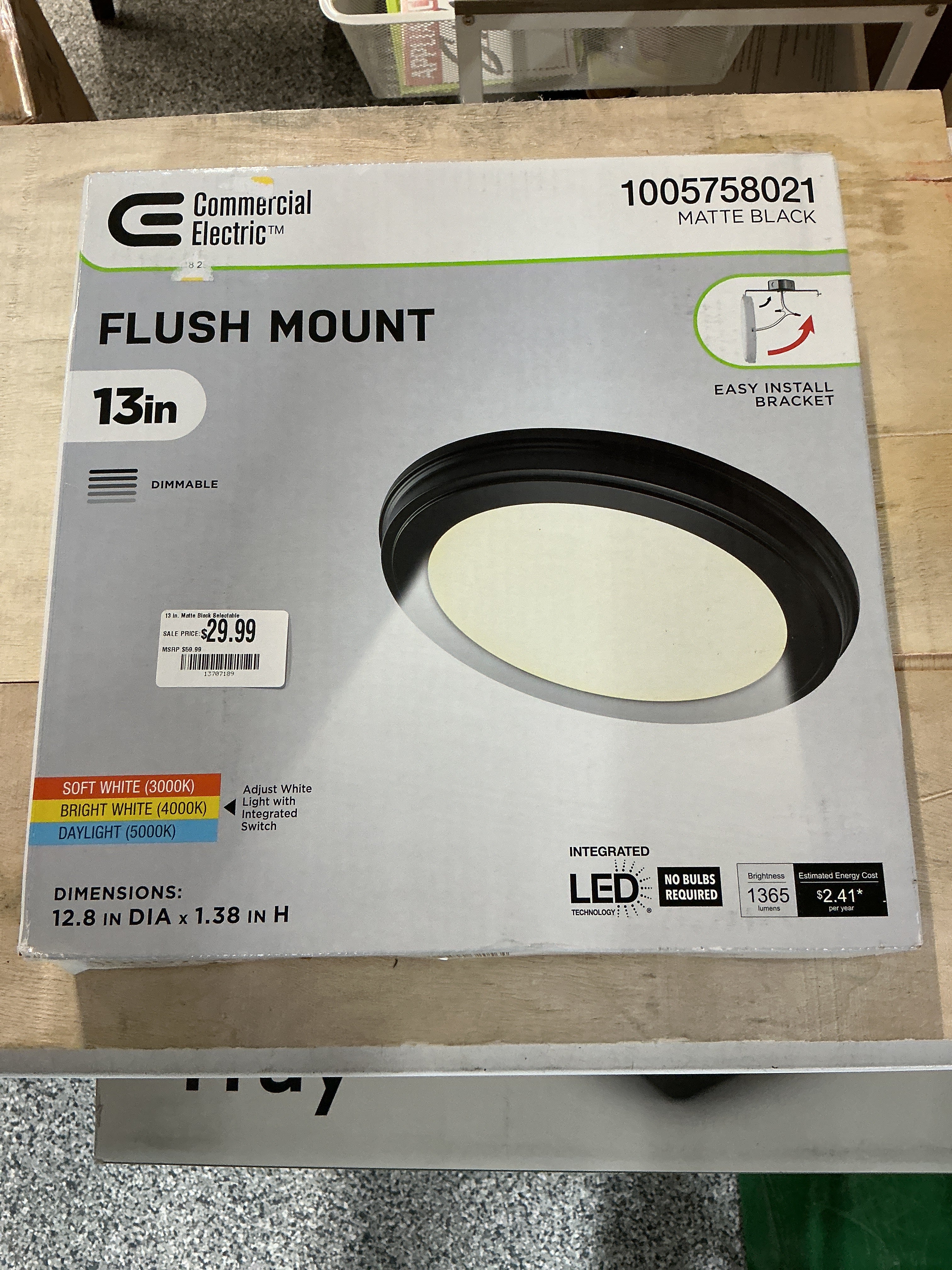 13 in. Matte Black Selectable LED Flush Mount