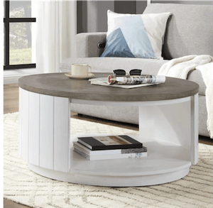 Flexsteel Melody 35” Round Coffee Table – White Oak & Gray Parquet Finish✅ - Stu's Home Improvement Outlet