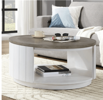 Flexsteel Melody 35” Round Coffee Table – White Oak & Gray Parquet Finish✅ - Stu's Home Improvement Outlet