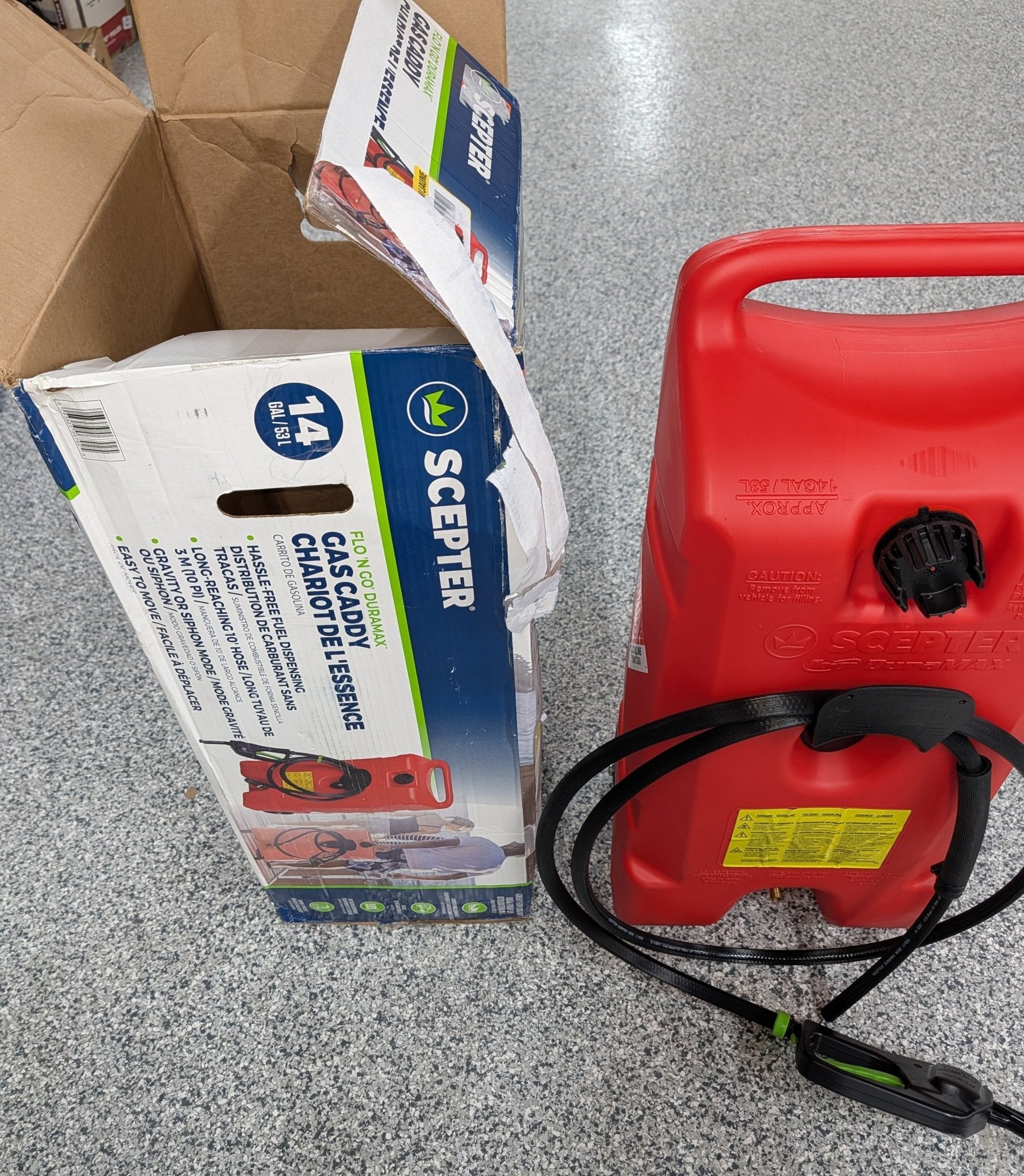 14 Gal. Fluid Transfer with Flo N Go Hand Pump and 10 ft. Long Fuel Hose - Stu's Home Improvement Outlet