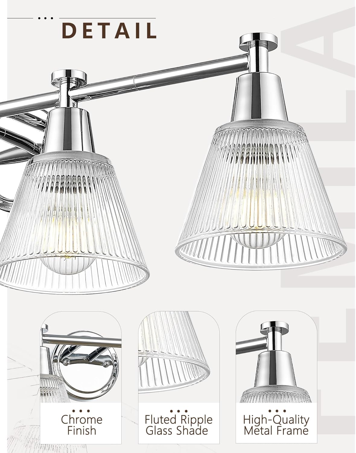 FEMILA Chrome Bathroom Light Fixtures, 29.5" Vanity Lighting Fixtures, 4 - Light Bathroom Vanity Light with Fluted Ripple Glass Shade for Bathroom, Kitchen,4FG75BG1 - 4W CH - Stu's Home Improvement Outlet