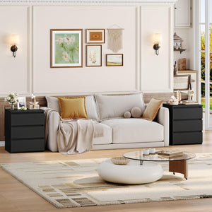 FOTOSOK Nightstand Set of 2 Black Nightstand with 3 Drawers, Black Bedside Table Night Stand for Bedroom with Cut - Out Handle, Sofa Side Table 3 Drawer Nightstand for Bedroom, 17.7W*15D*21.7H - Stu's Home Improvement Outlet