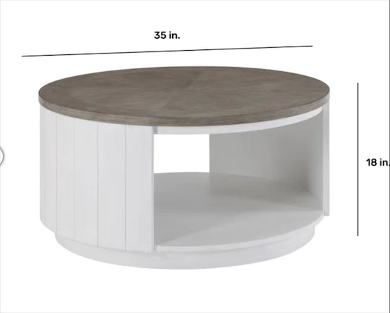 Flexsteel Melody 35” Round Coffee Table – White Oak & Gray Parquet Finish