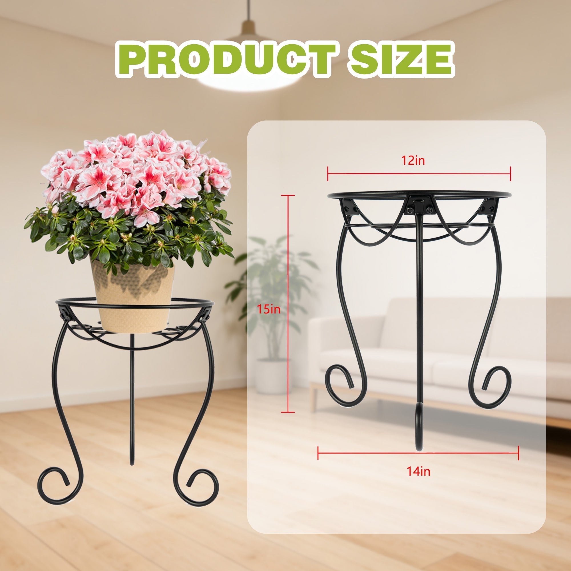 Style Selections 14.96-in H x 12.01-in W black Indoor/Outdoor Round Steel Plant Stand