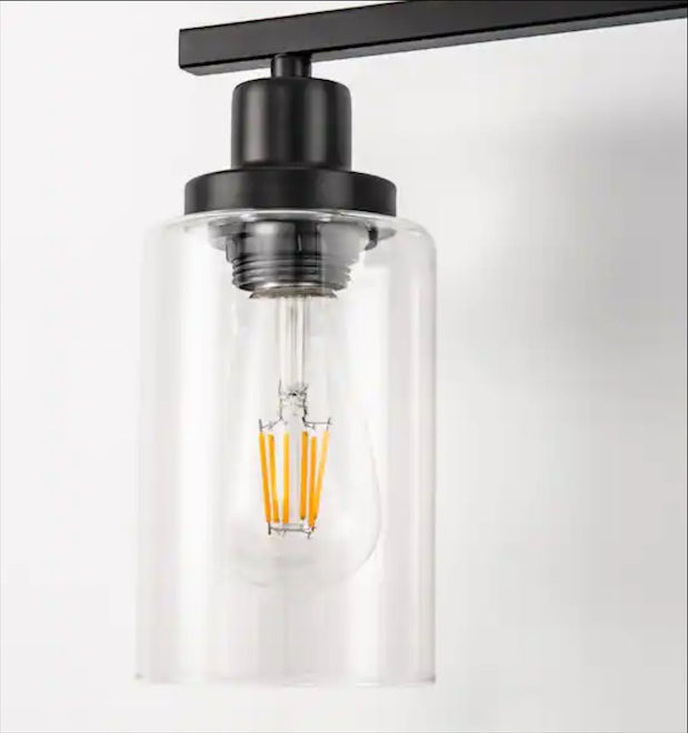 32” Industrial Matte Black 4-Light Bathroom Vanity Fixture with Clear Glass Shades