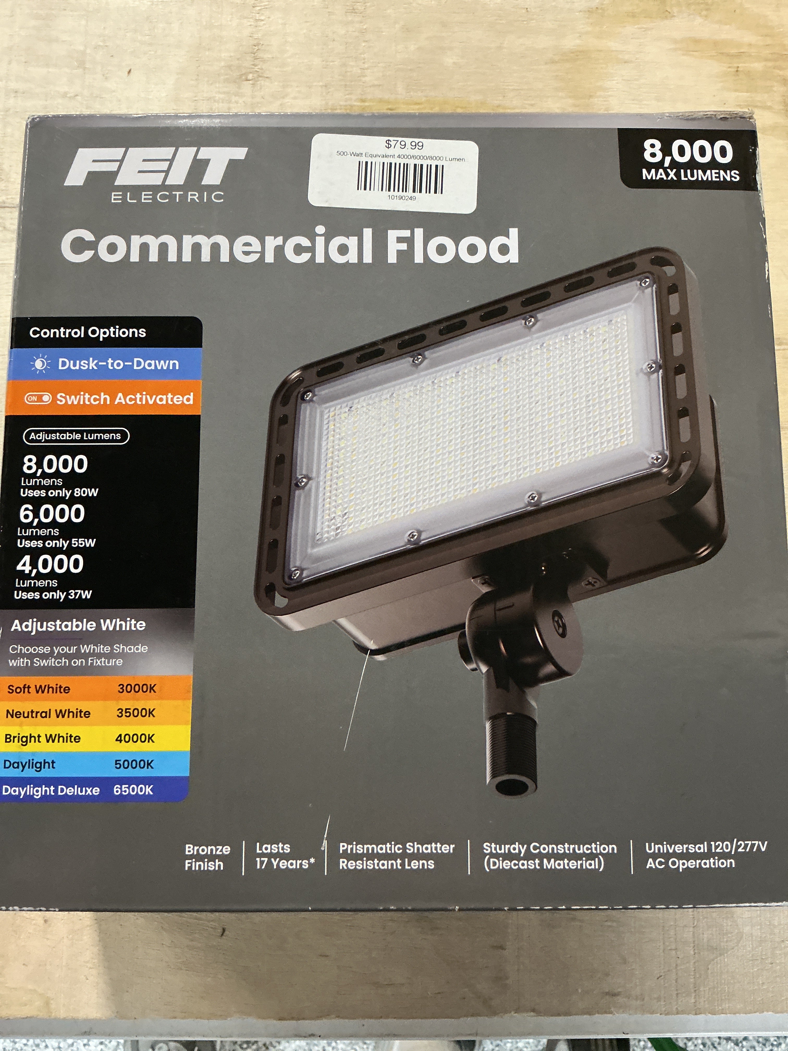 500-Watt Equivalent 4000/6000/8000 Lumens Selectable 5CCT Bronze Dusk to Dawn Integrated LED Flood Light