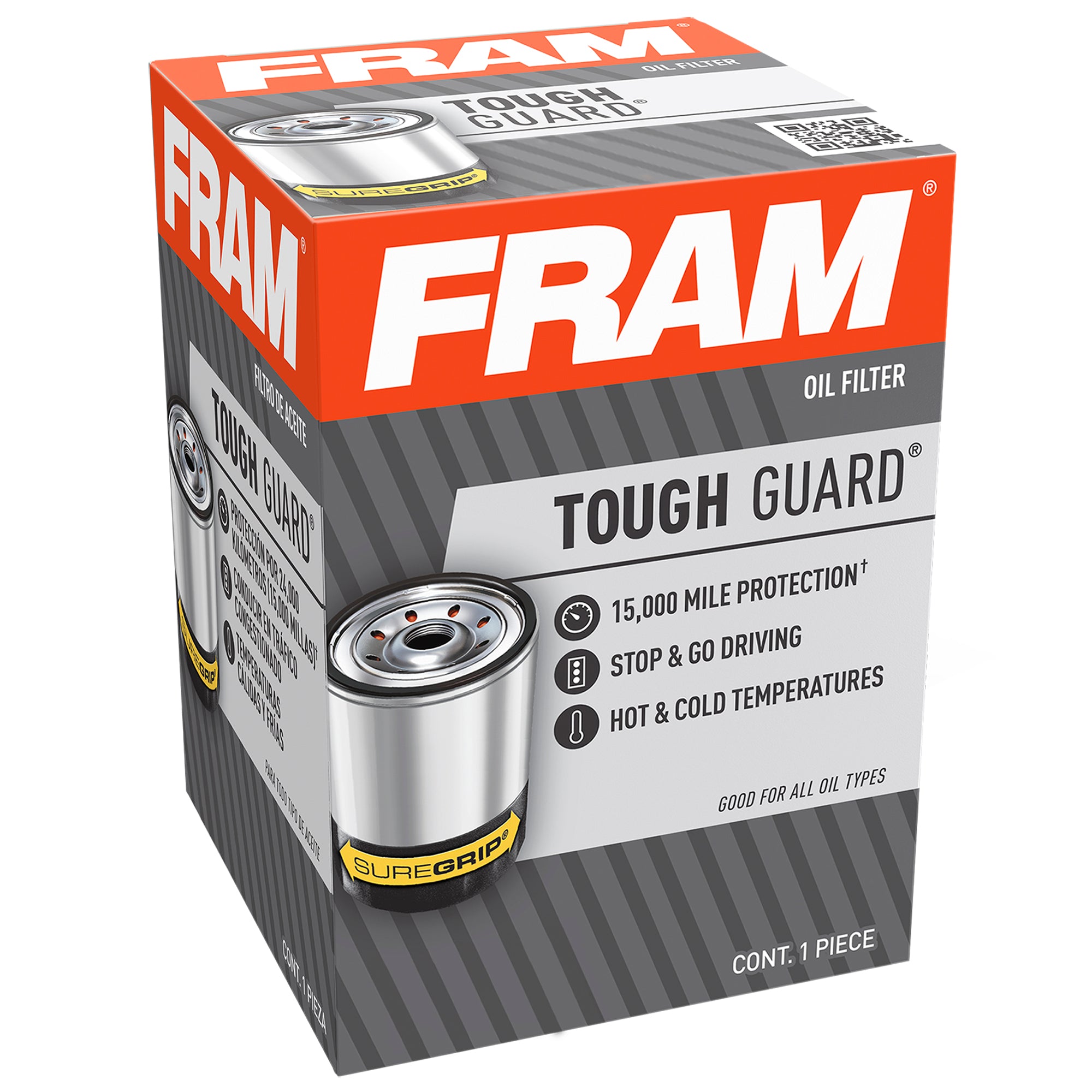 Fram TG3614 - Engine Oil Filter Spin on, 3.43" Height, 2.98" Od, 12 PSI Bypass