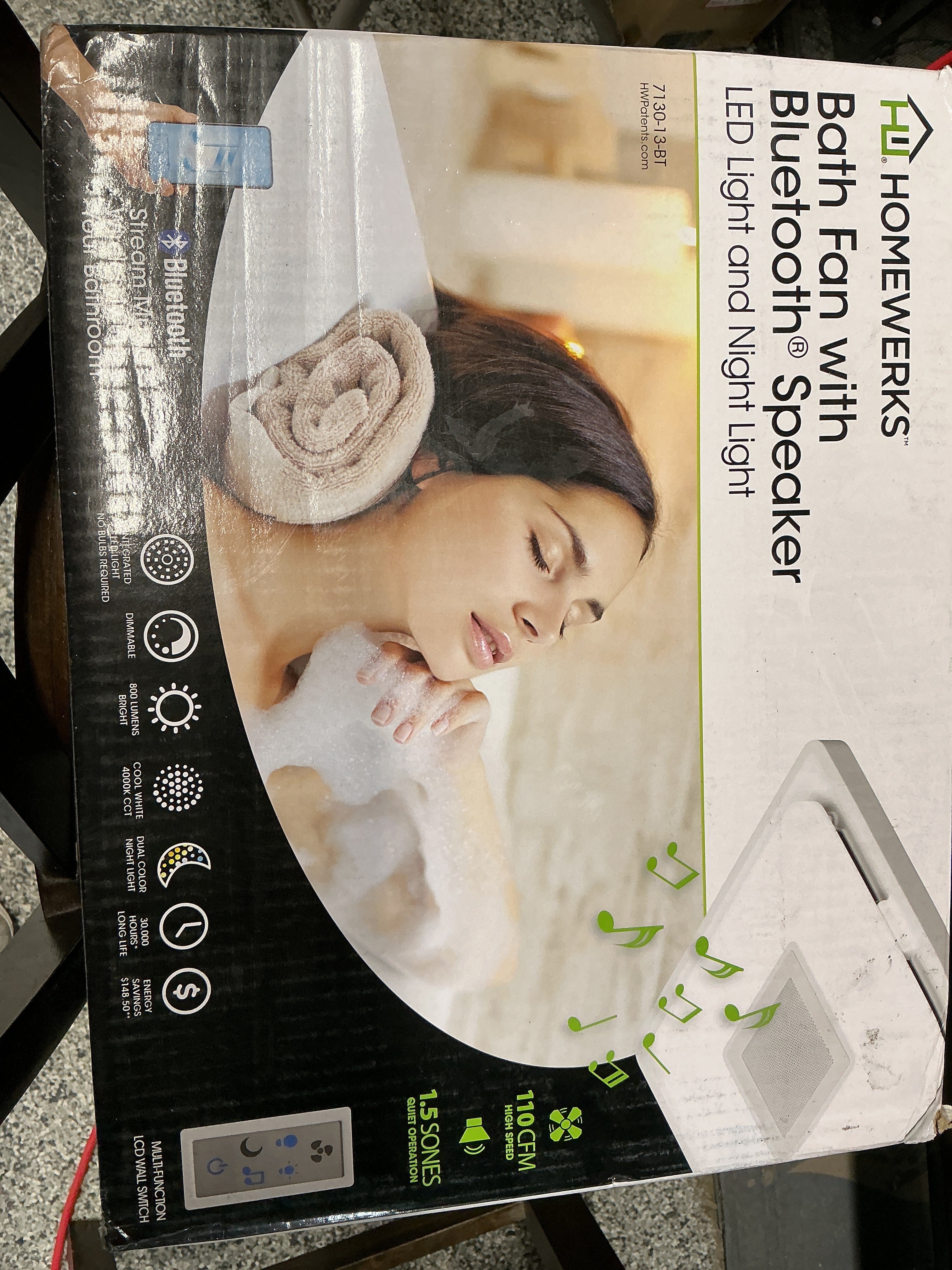 Homewerks 1.5-Sone 110-CFM White Decorative Lighted Bluetooth Compatibility Bathroom Fan