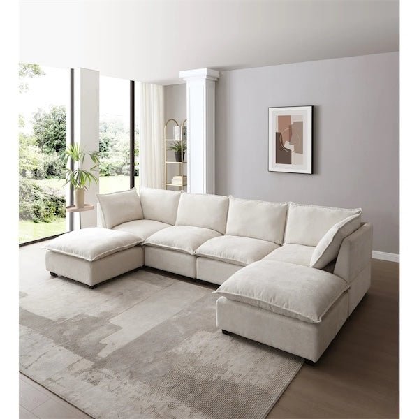 Modular Sectional Sofa, Linen Fabric Couch Set With Convertible Ottoman,U Shaped Sofa,Comfortable,Freely Combinable Sofa For Living Room, Apartment, Office - Stu's Home Improvement Outlet