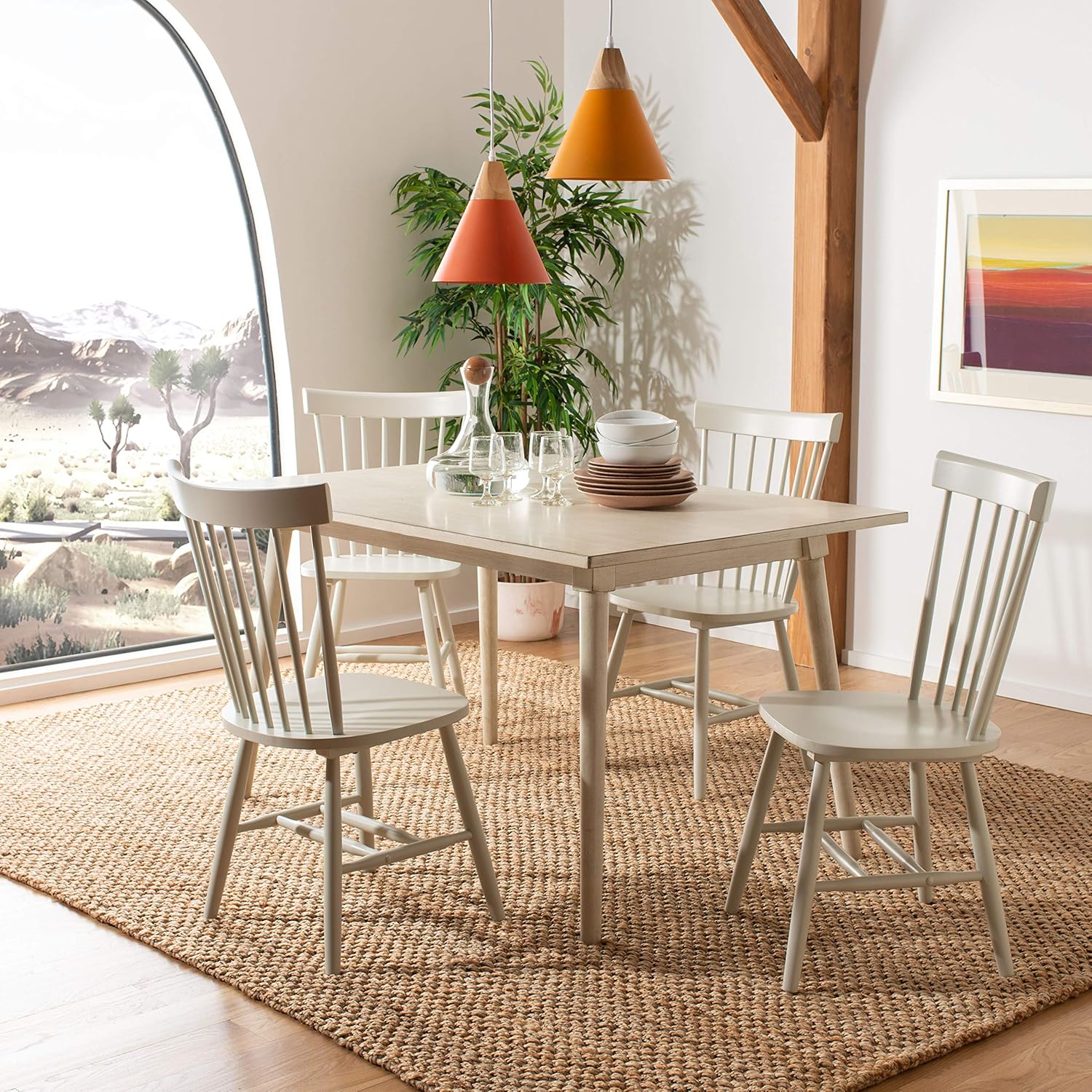 SAFAVIEH Home Collection Parker Farmhouse Off - White Spindle Windsor Solid Wood Dining Chair Set of 2 - Stu's Home Improvement Outlet