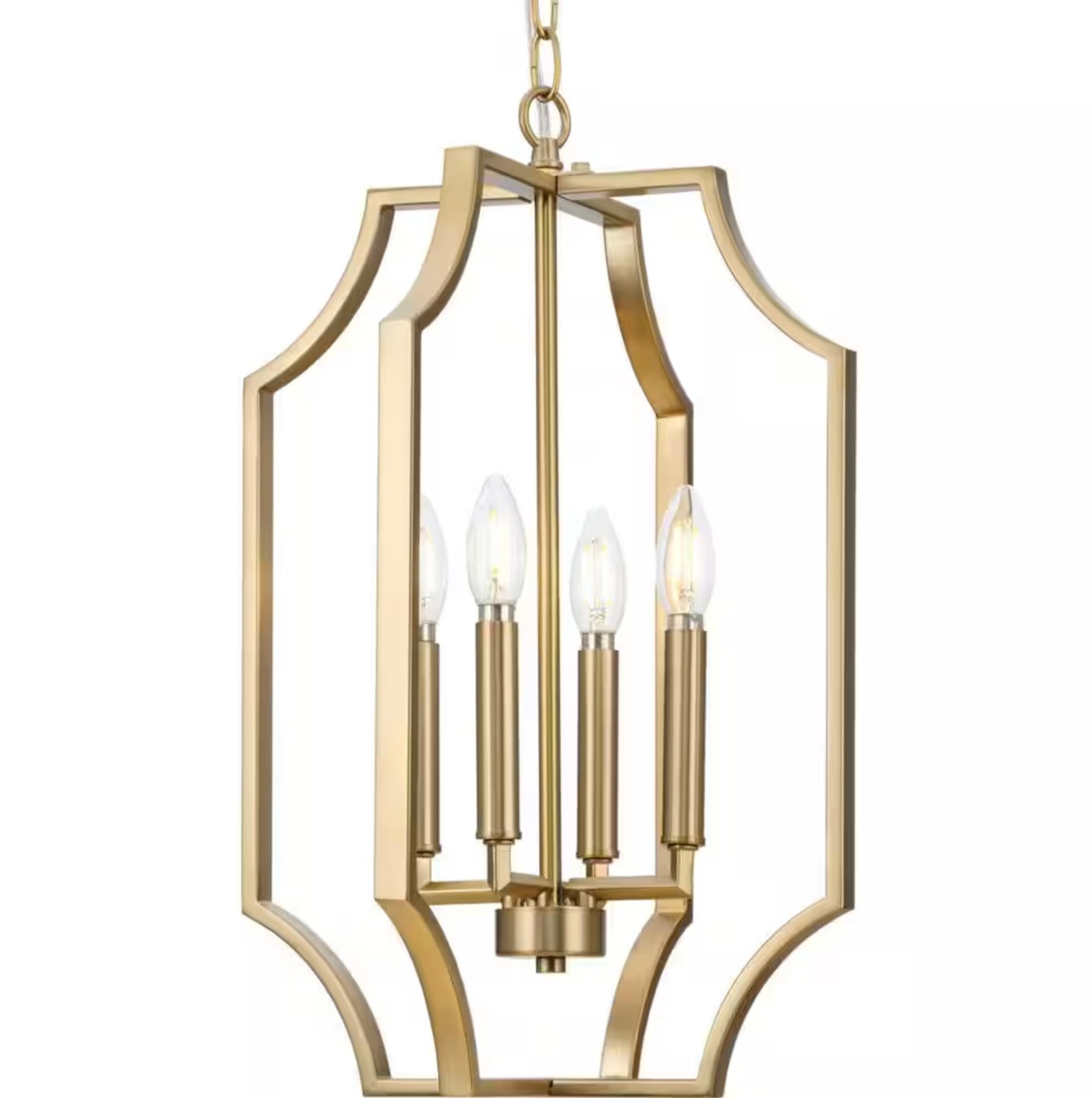 Cloverhill Collection 60-Watt 13.5 in. 4-Light Brushed Gold Pendant Light No Bulbs Included for Foyer and Kitchen