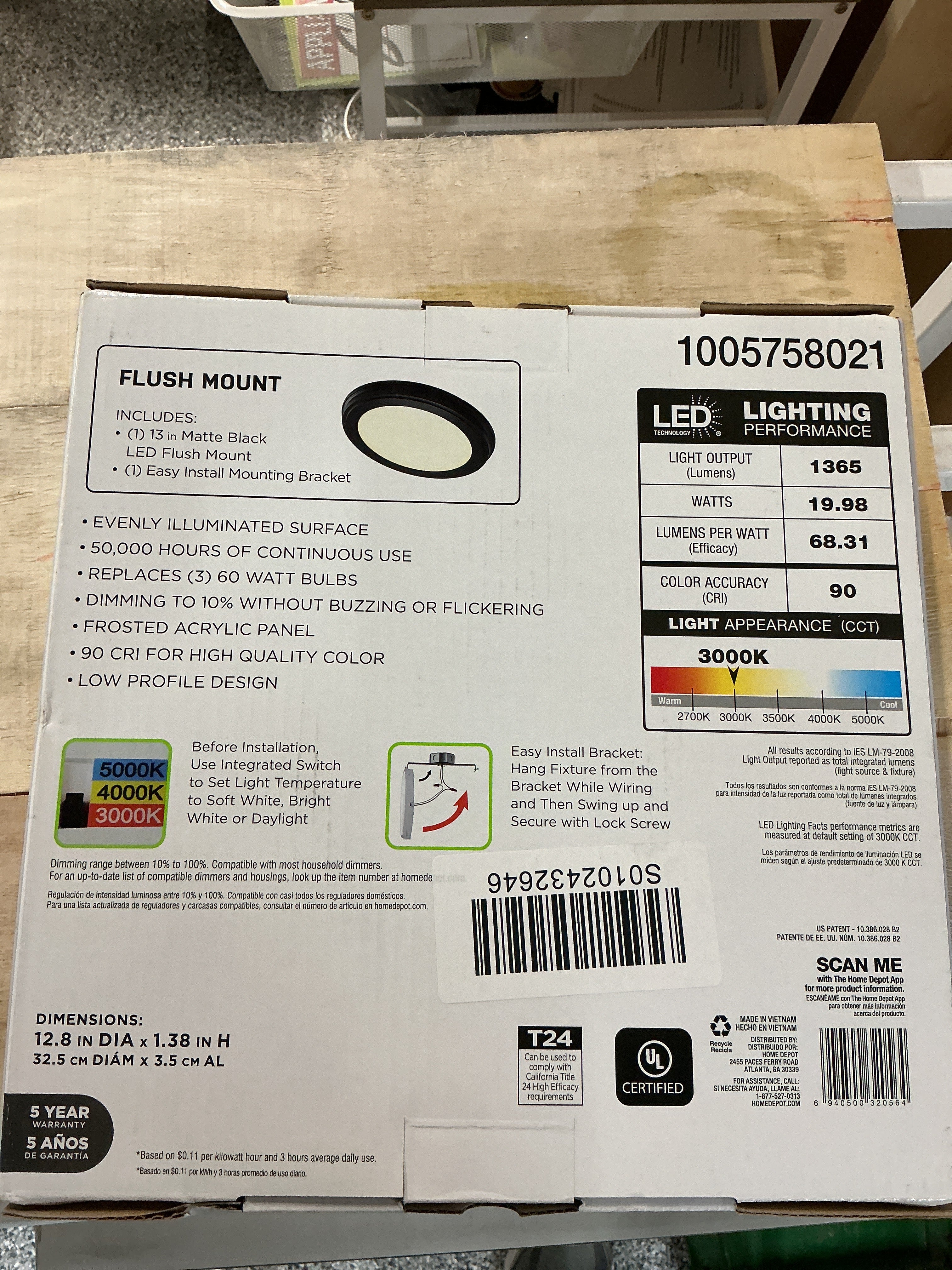 13 in. Matte Black Selectable LED Flush Mount